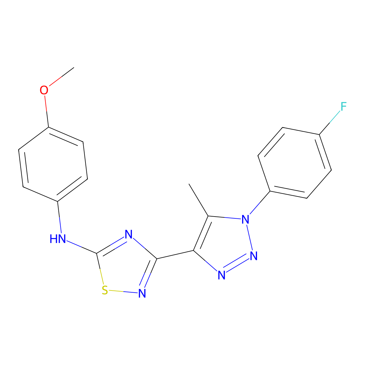 3-[1-(4-fluorophenyl)-5-methyl-1H-1,2,3-triazol-4-yl]-N-(4-methoxyphenyl)-1,2,4-thiadiazol-5-amine molecular structure, CAS 1251617-60-3