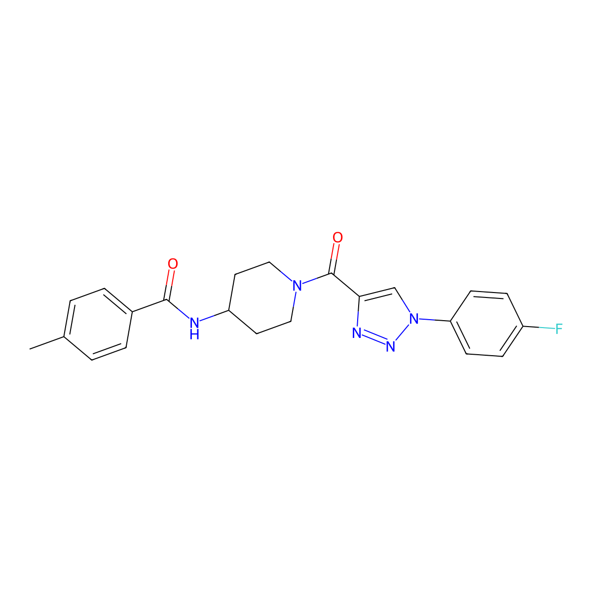 N-(1-(1-(4-fluorophenyl)-1H-1,2,3-triazole-4-carbonyl)piperidin-4-yl)-4-methylbenzamide molecular structure, CAS 1251617-61-4
