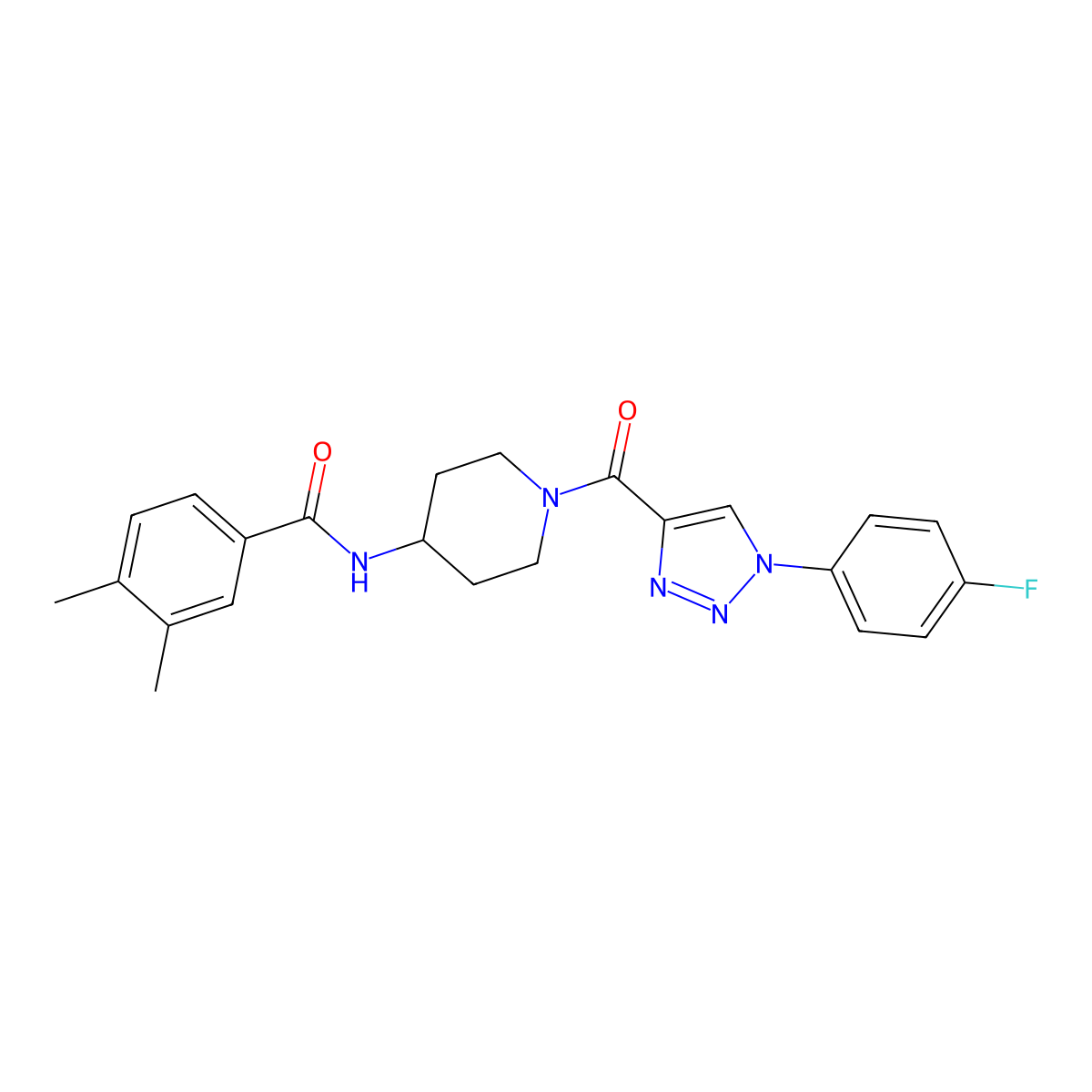 N-(1-(1-(4-fluorophenyl)-1H-1,2,3-triazole-4-carbonyl)piperidin-4-yl)-3,4-dimethylbenzamide molecular structure, CAS 1251617-64-7