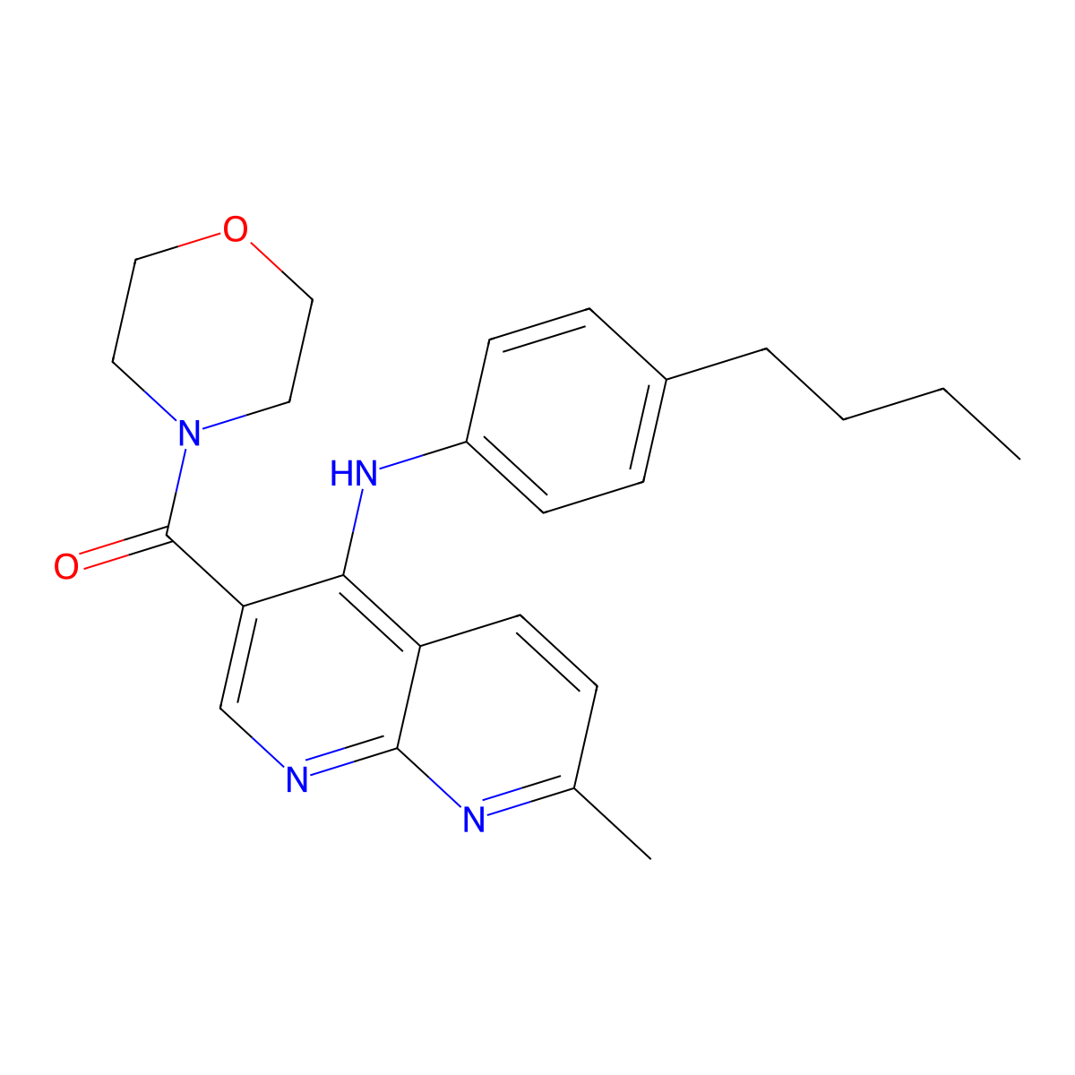 (4-((4-Butylphenyl)amino)-7-methyl-1,8-naphthyridin-3-yl)(morpholino)methanone molecular structure, CAS 1251617-66-9