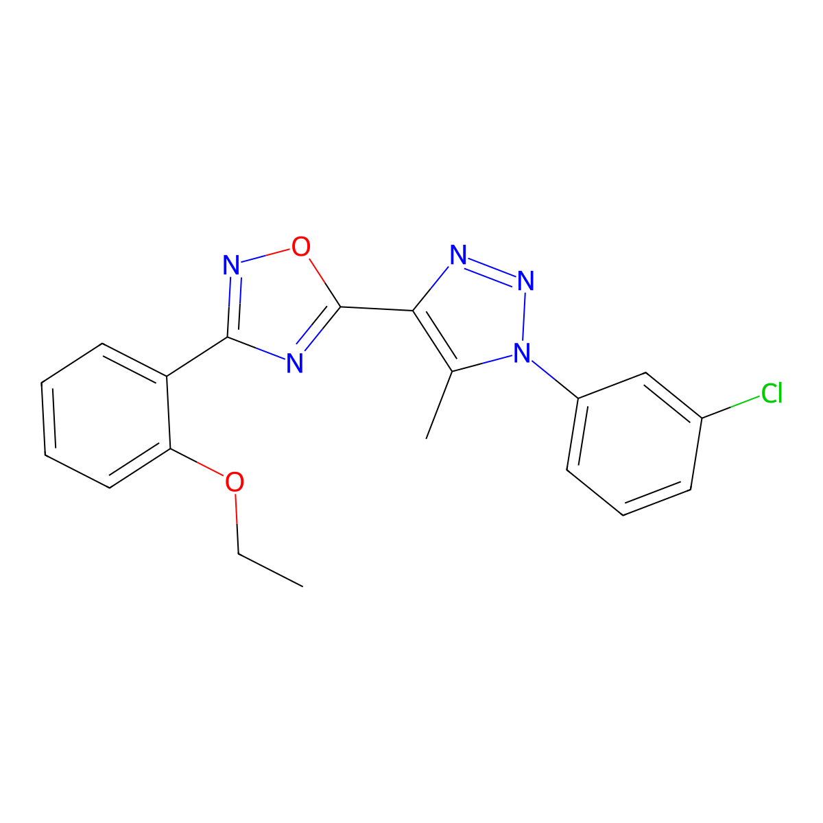 5-(1-(3-chlorophenyl)-5-methyl-1H-1,2,3-triazol-4-yl)-3-(2-ethoxyphenyl)-1,2,4-oxadiazole molecular structure, CAS 1251617-67-0
