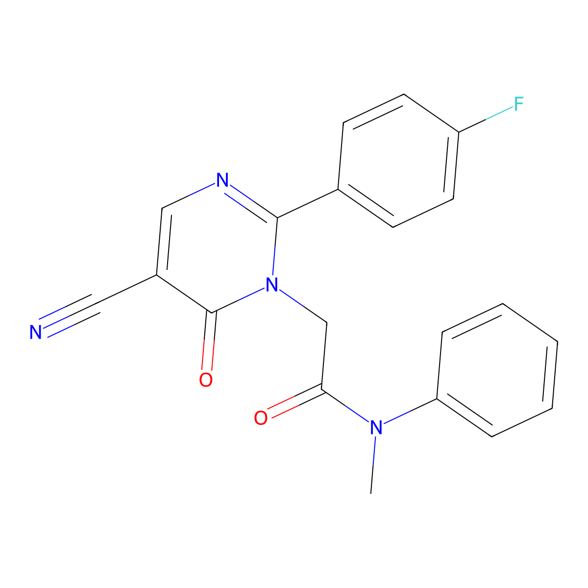 2-(5-cyano-2-(4-fluorophenyl)-6-oxopyrimidin-1(6H)-yl)-N-methyl-N-phenylacetamide molecular structure, CAS 1251617-68-1