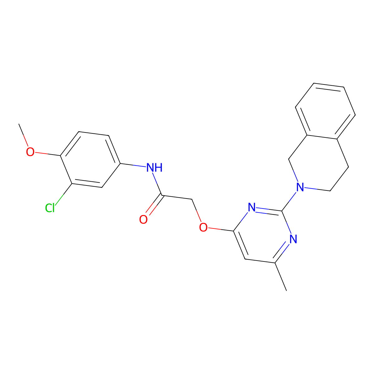 N-(3-chloro-4-methoxyphenyl)-2-{[2-(3,4-dihydroisoquinolin-2(1H)-yl)-6-methylpyrimidin-4-yl]oxy}acetamide molecular structure, CAS 1251618-22-0