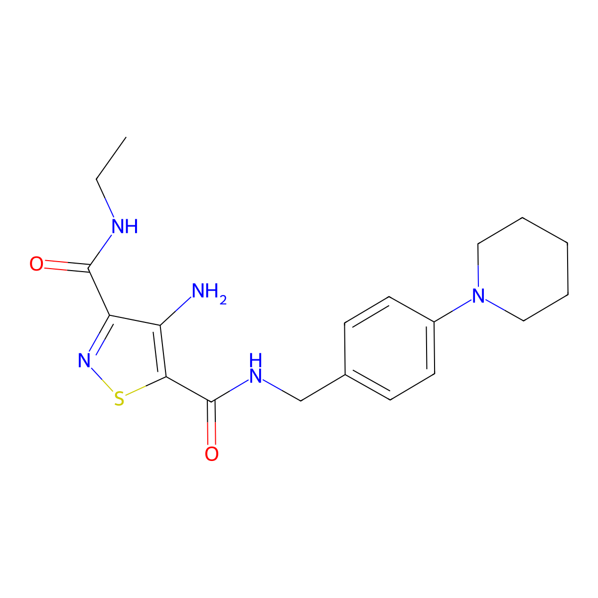 4-amino-N3-ethyl-N5-(4-(piperidin-1-yl)benzyl)isothiazole-3,5-dicarboxamide molecular structure, CAS 1251618-27-5