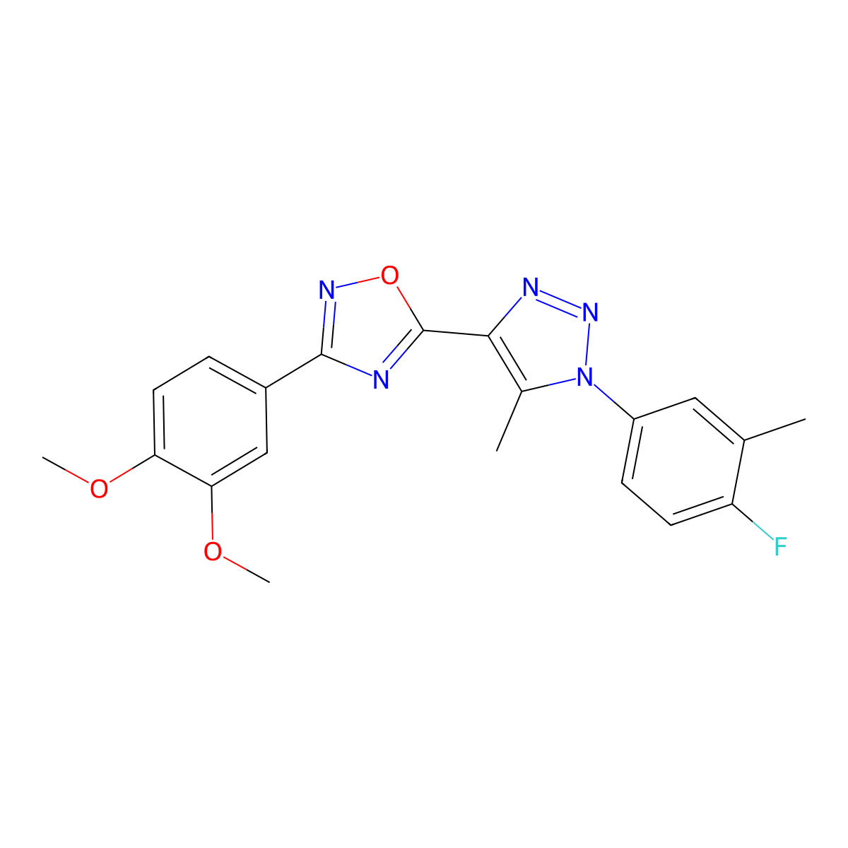 3-(3,4-dimethoxyphenyl)-5-(1-(4-fluoro-3-methylphenyl)-5-methyl-1H-1,2,3-triazol-4-yl)-1,2,4-oxadiazole molecular structure, CAS 1251618-28-6
