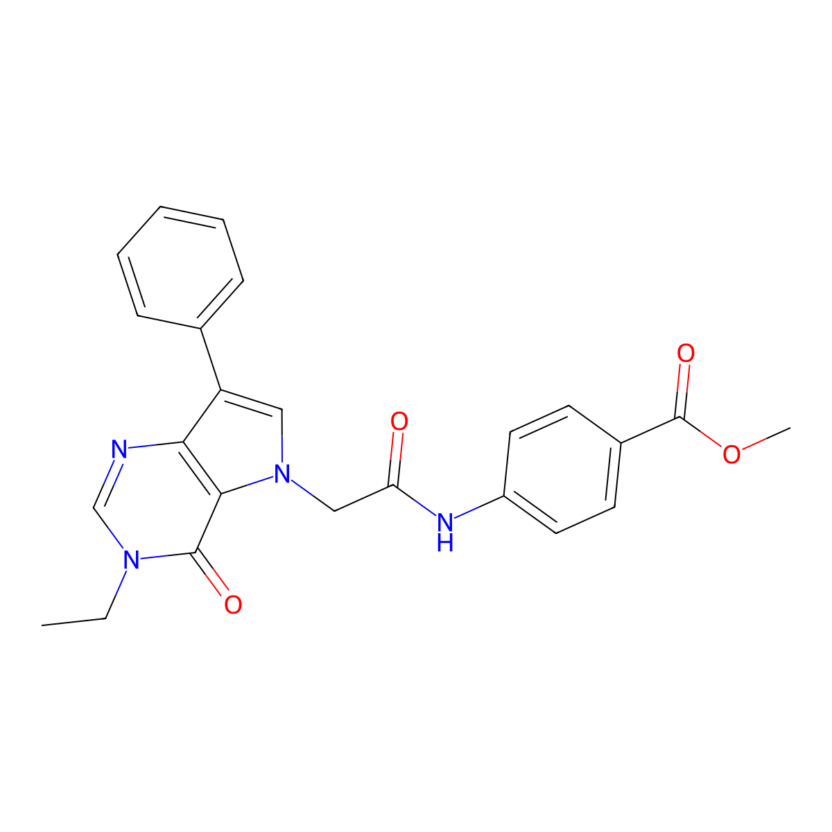 methyl 4-(2-(3-ethyl-4-oxo-7-phenyl-3H-pyrrolo[3,2-d]pyrimidin-5(4H)-yl)acetamido)benzoate molecular structure, CAS 1251618-31-1