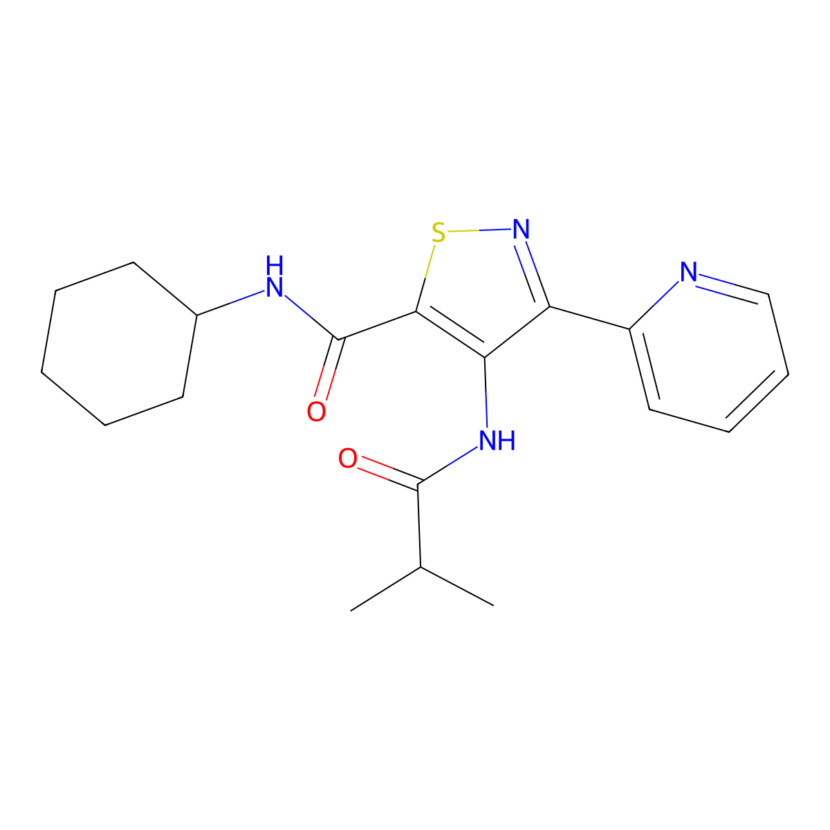 N-Cyclohexyl-4-(2-methylpropanamido)-3-(pyridin-2-YL)-1,2-thiazole-5-carboxamide molecular structure, CAS 1251618-38-8