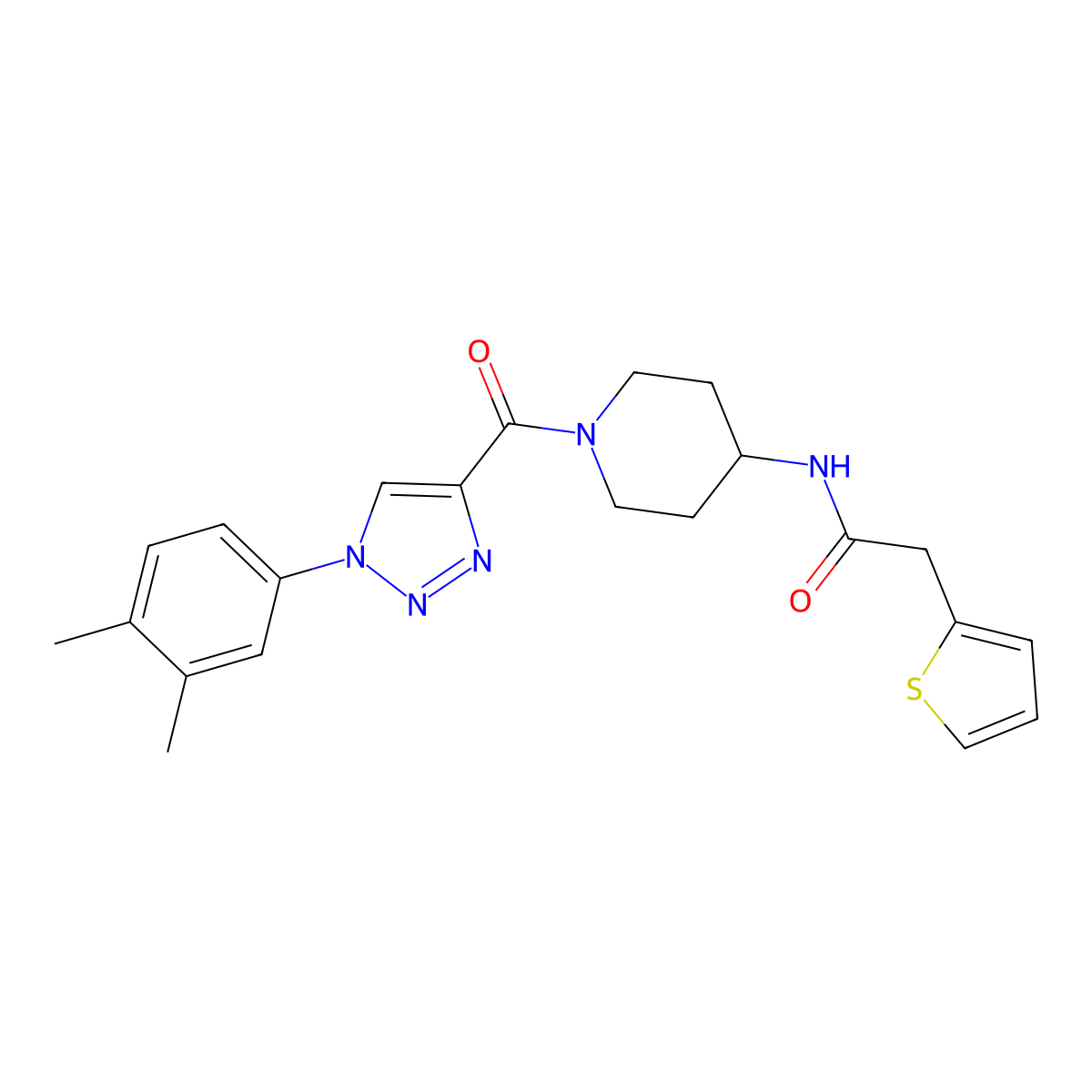 N-(1-(1-(3,4-dimethylphenyl)-1H-1,2,3-triazole-4-carbonyl)piperidin-4-yl)-2-(thiophen-2-yl)acetamide molecular structure, CAS 1251618-40-2