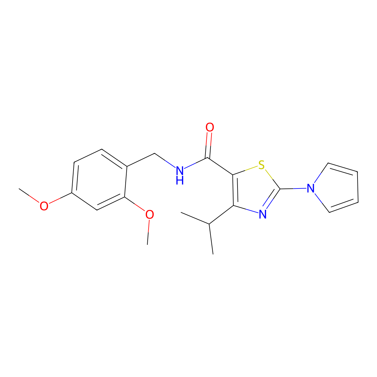 N-[(2,4-dimethoxyphenyl)methyl]-4-(propan-2-yl)-2-(1H-pyrrol-1-yl)-1,3-thiazole-5-carboxamide molecular structure, CAS 1251618-41-3