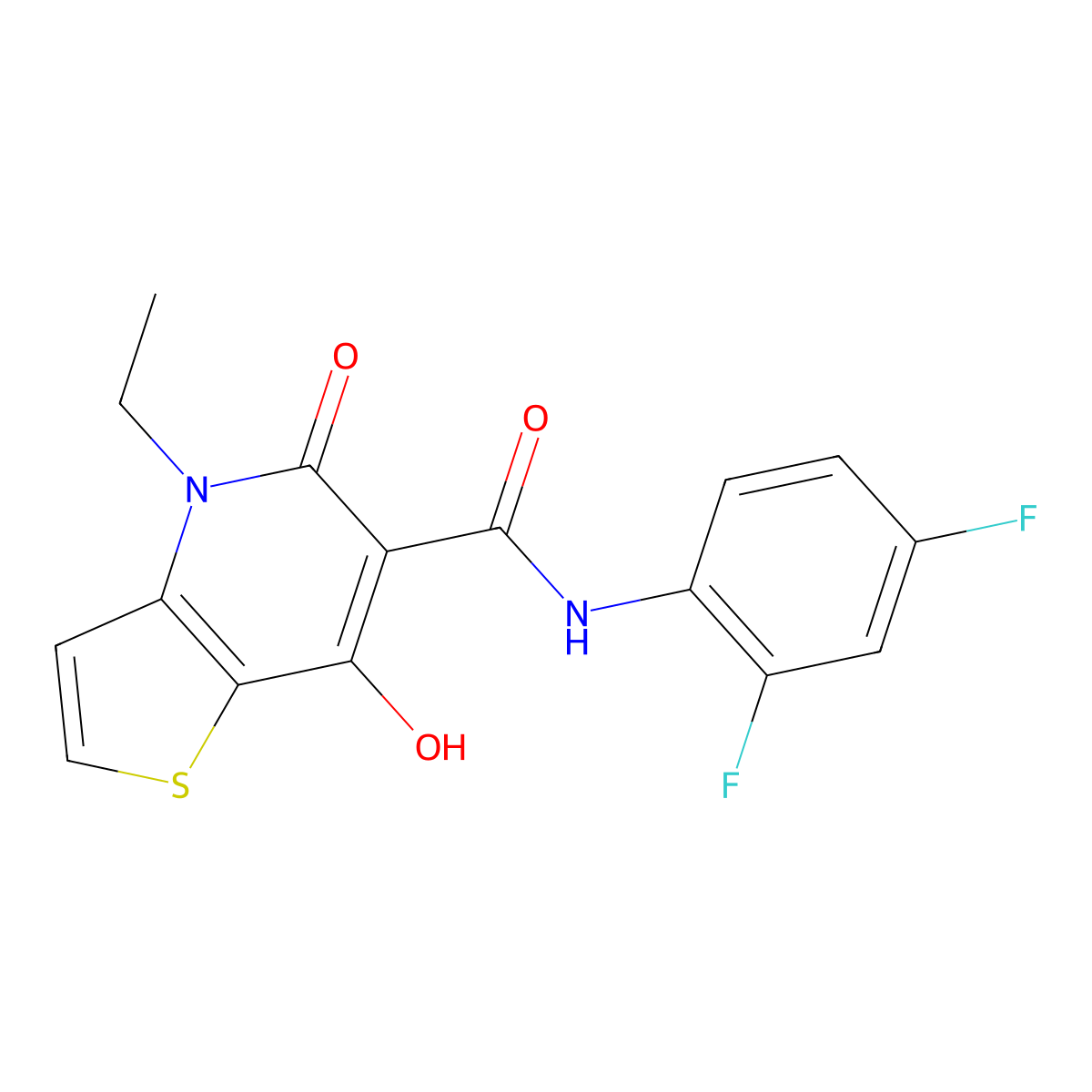 N-(2,4-difluorophenyl)-4-ethyl-7-hydroxy-5-oxo-4,5-dihydrothieno[3,2-b]pyridine-6-carboxamide molecular structure, CAS 1251618-43-5