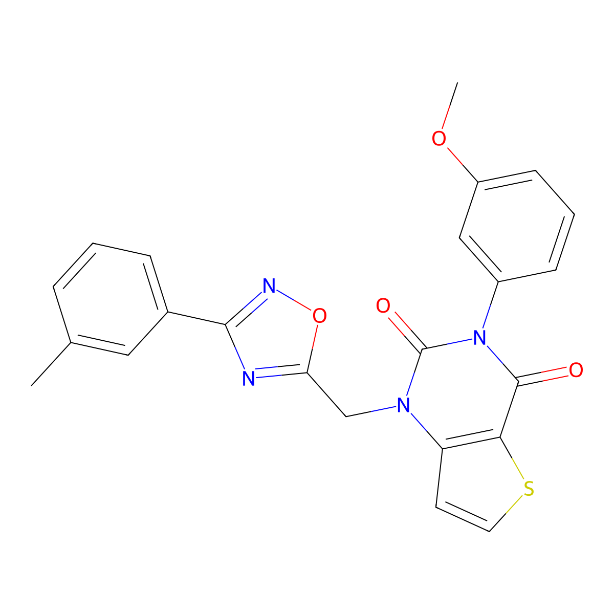 3-(3-methoxyphenyl)-1-((3-(m-tolyl)-1,2,4-oxadiazol-5-yl)methyl)thieno[3,2-d]pyrimidine-2,4(1H,3H)-dione molecular structure, CAS 1251618-44-6