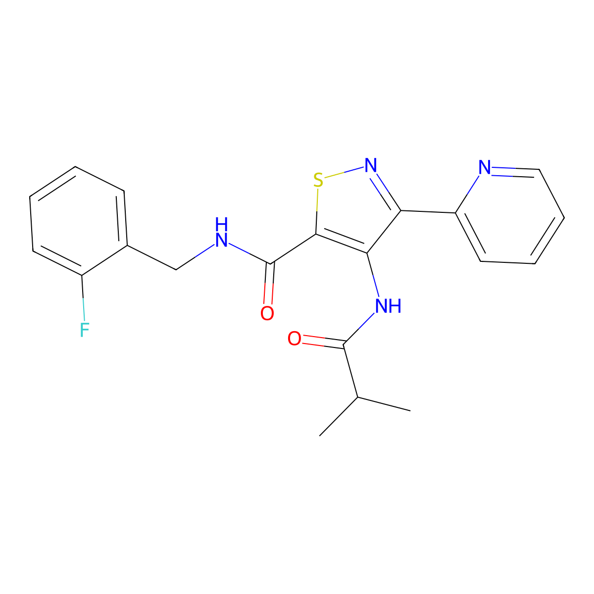 N-[(2-fluorophenyl)methyl]-4-(2-methylpropanamido)-3-(pyridin-2-yl)-1,2-thiazole-5-carboxamide molecular structure, CAS 1251618-45-7