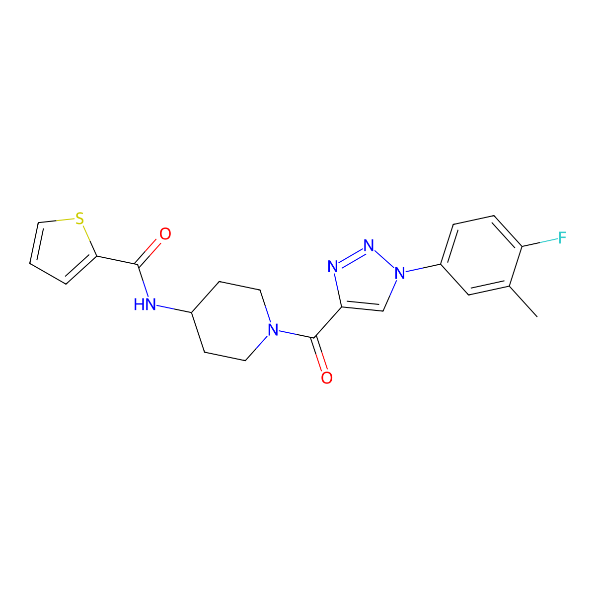 N-{1-[1-(4-fluoro-3-methylphenyl)-1H-1,2,3-triazole-4-carbonyl]piperidin-4-yl}thiophene-2-carboxamide molecular structure, CAS 1251618-47-9