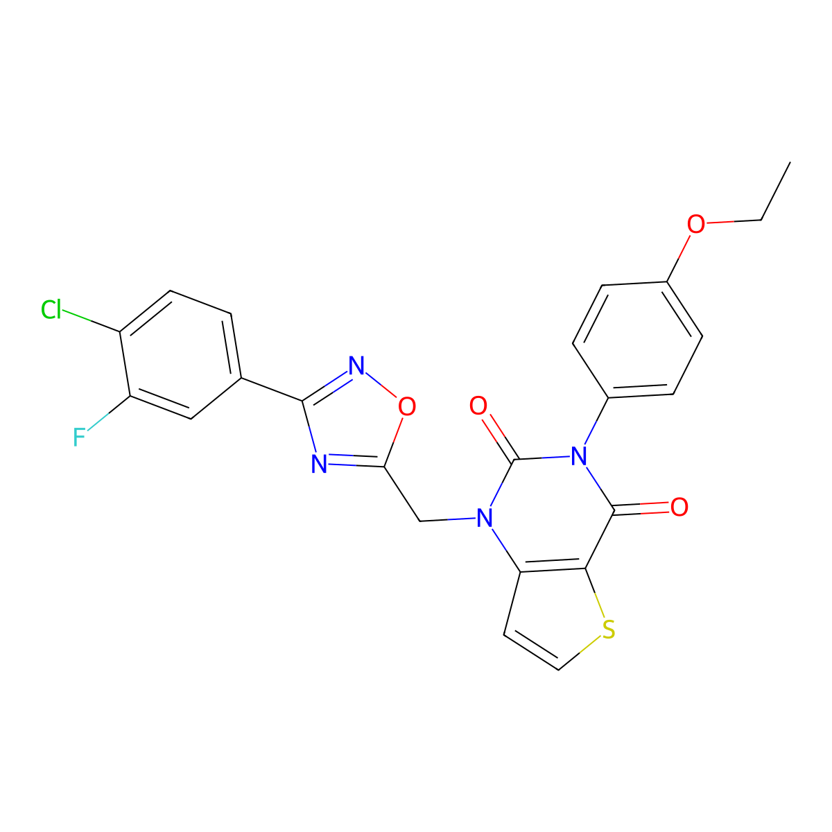1-((3-(4-chloro-3-fluorophenyl)-1,2,4-oxadiazol-5-yl)methyl)-3-(4-ethoxyphenyl)thieno[3,2-d]pyrimidine-2,4(1H,3H)-dione molecular structure, CAS 1251618-55-9