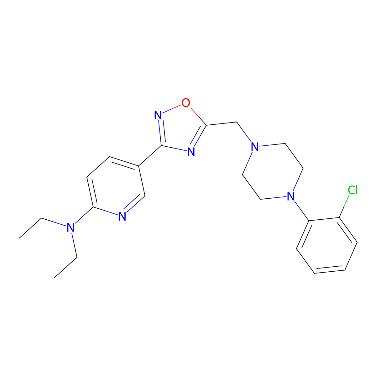 5-(5-{[4-(2-chlorophenyl)piperazin-1-yl]methyl}-1,2,4-oxadiazol-3-yl)-N,N-diethylpyridin-2-amine molecular structure, CAS 1251618-59-3