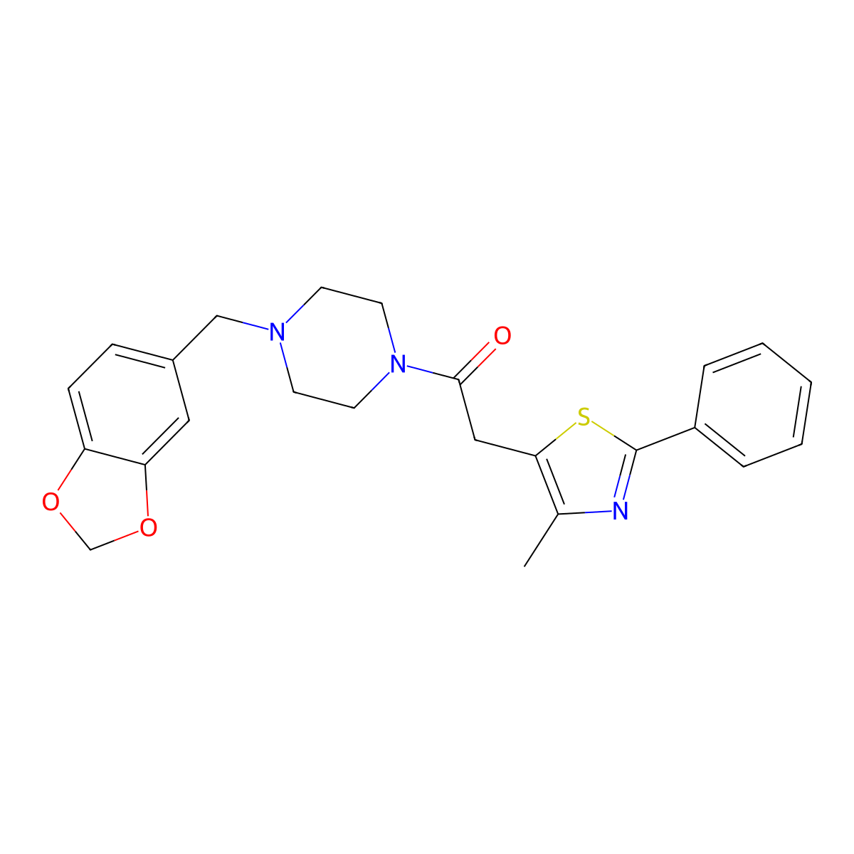 1-(4-(Benzo[d][1,3]dioxol-5-ylmethyl)piperazin-1-yl)-2-(4-methyl-2-phenylthiazol-5-yl)ethanone molecular structure, CAS 1251618-63-9
