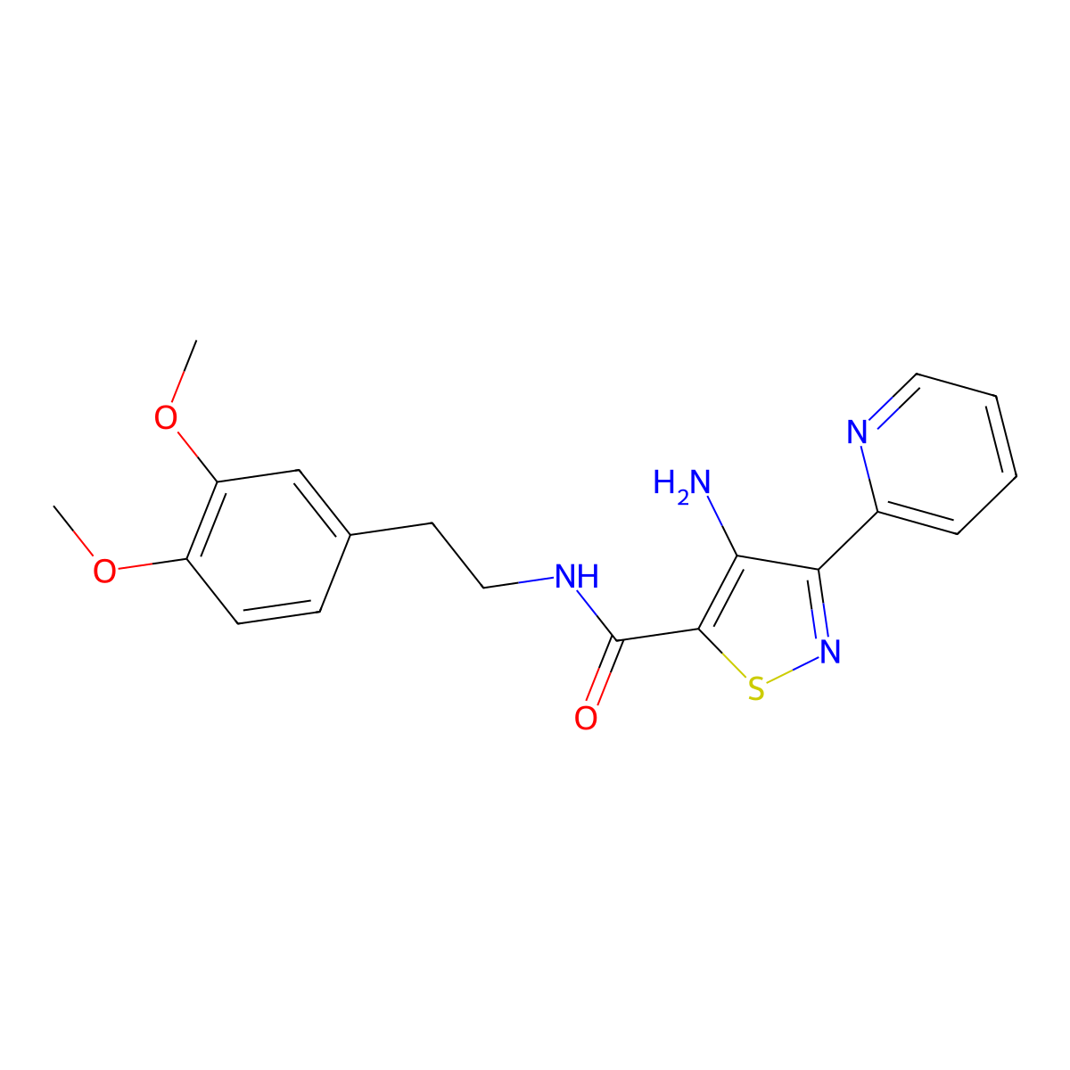 4-amino-N-(3,4-dimethoxyphenethyl)-3-(pyridin-2-yl)isothiazole-5-carboxamide molecular structure, CAS 1251618-65-1