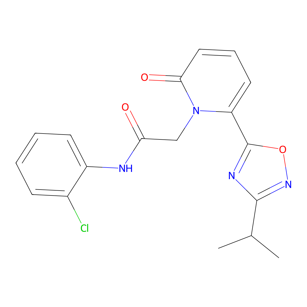 N-(2-chlorophenyl)-2-(6-(3-isopropyl-1,2,4-oxadiazol-5-yl)-2-oxopyridin-1(2H)-yl)acetamide molecular structure, CAS 1251618-70-8
