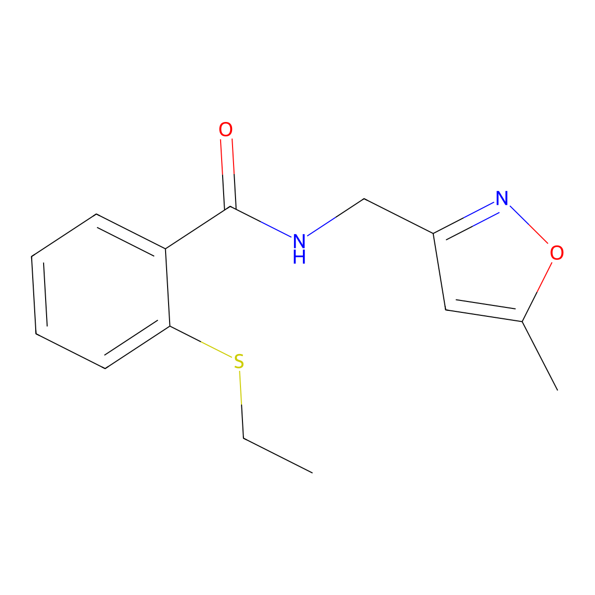 2-(ethylthio)-N-((5-methylisoxazol-3-yl)methyl)benzamide molecular structure, CAS 1251618-77-5