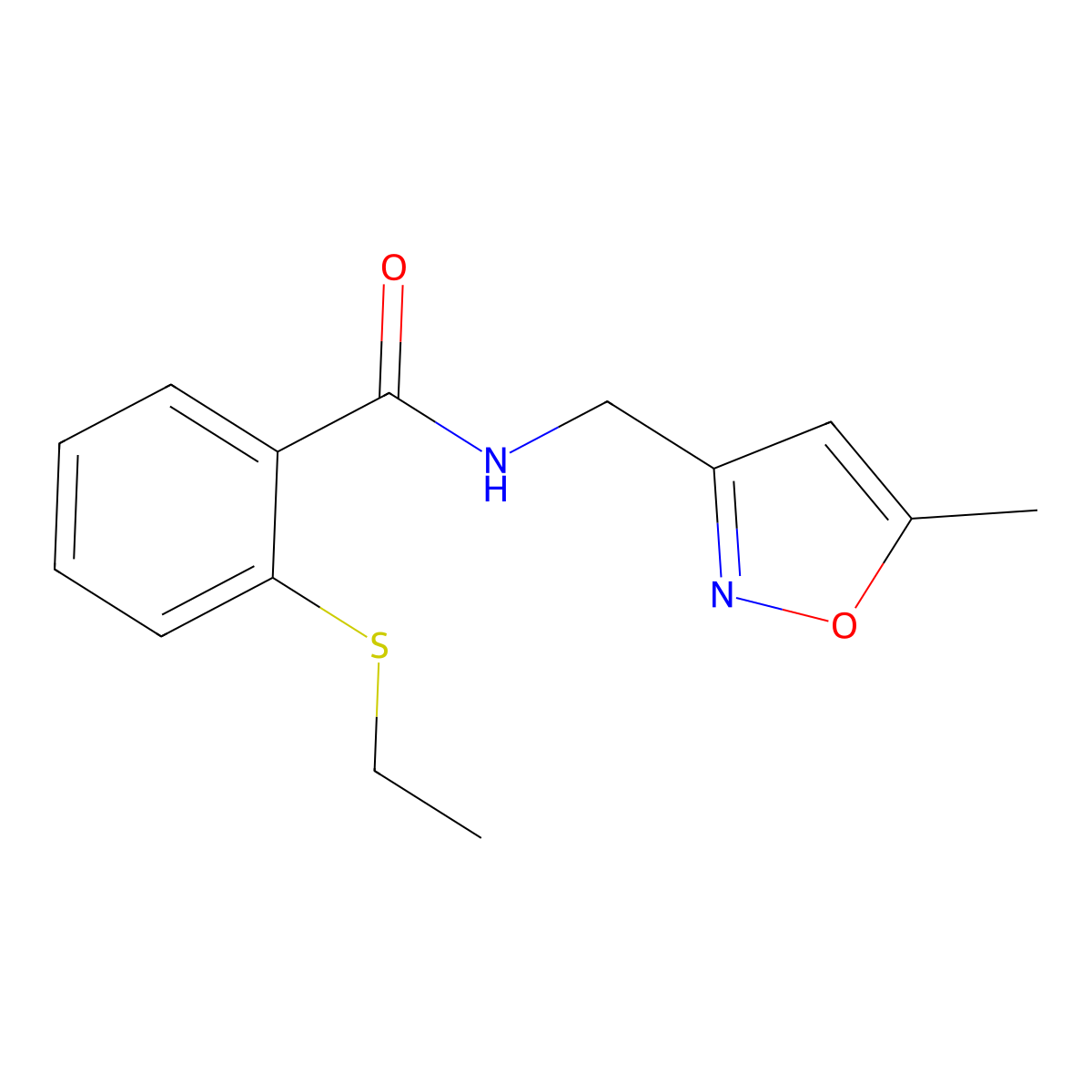 2-(ethylthio)-N-((5-methylisoxazol-3-yl)methyl)benzamide molecular structure, CAS 1251618-77-5