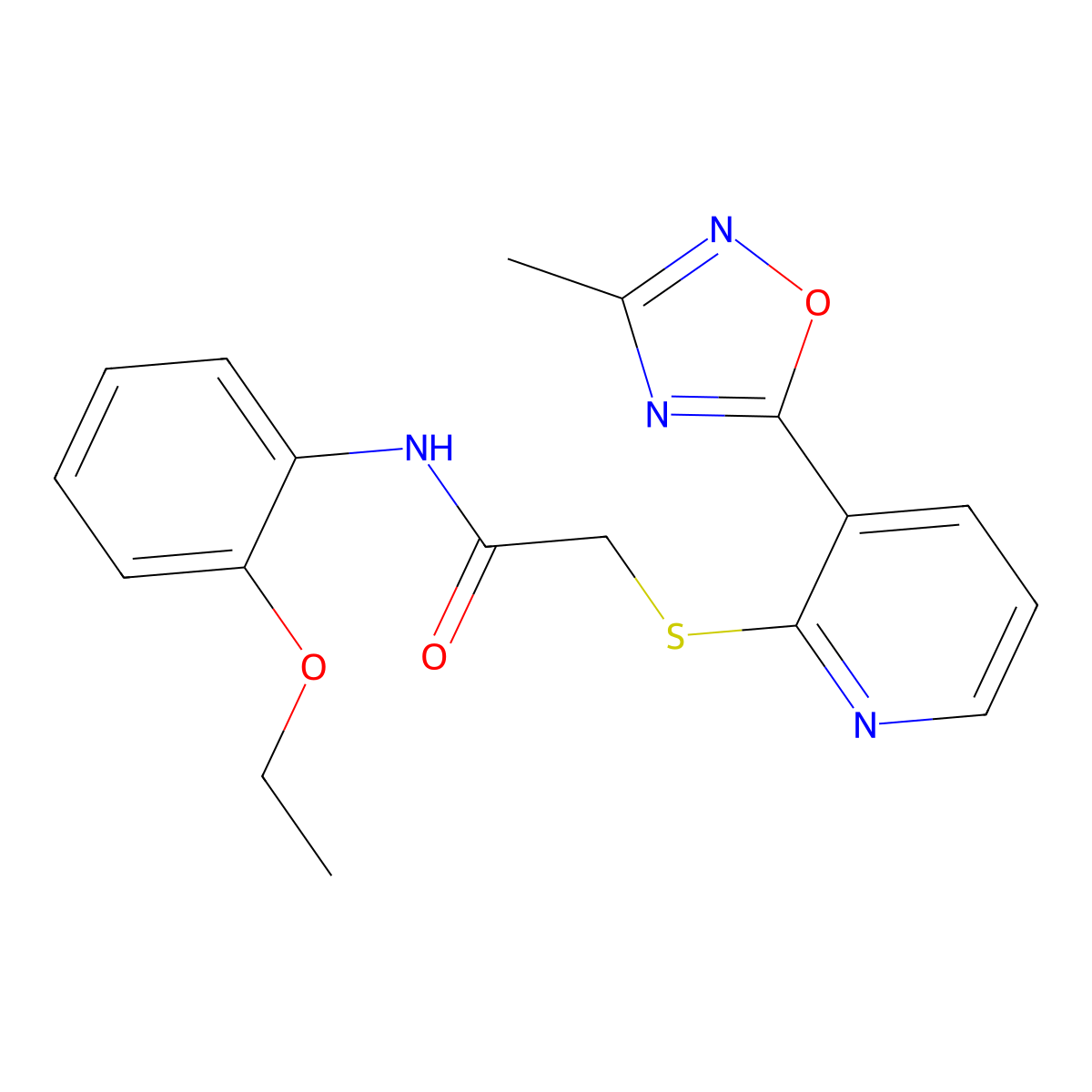 N-(2-ethoxyphenyl)-2-((3-(3-methyl-1,2,4-oxadiazol-5-yl)pyridin-2-yl)thio)acetamide molecular structure, CAS 1251618-79-7