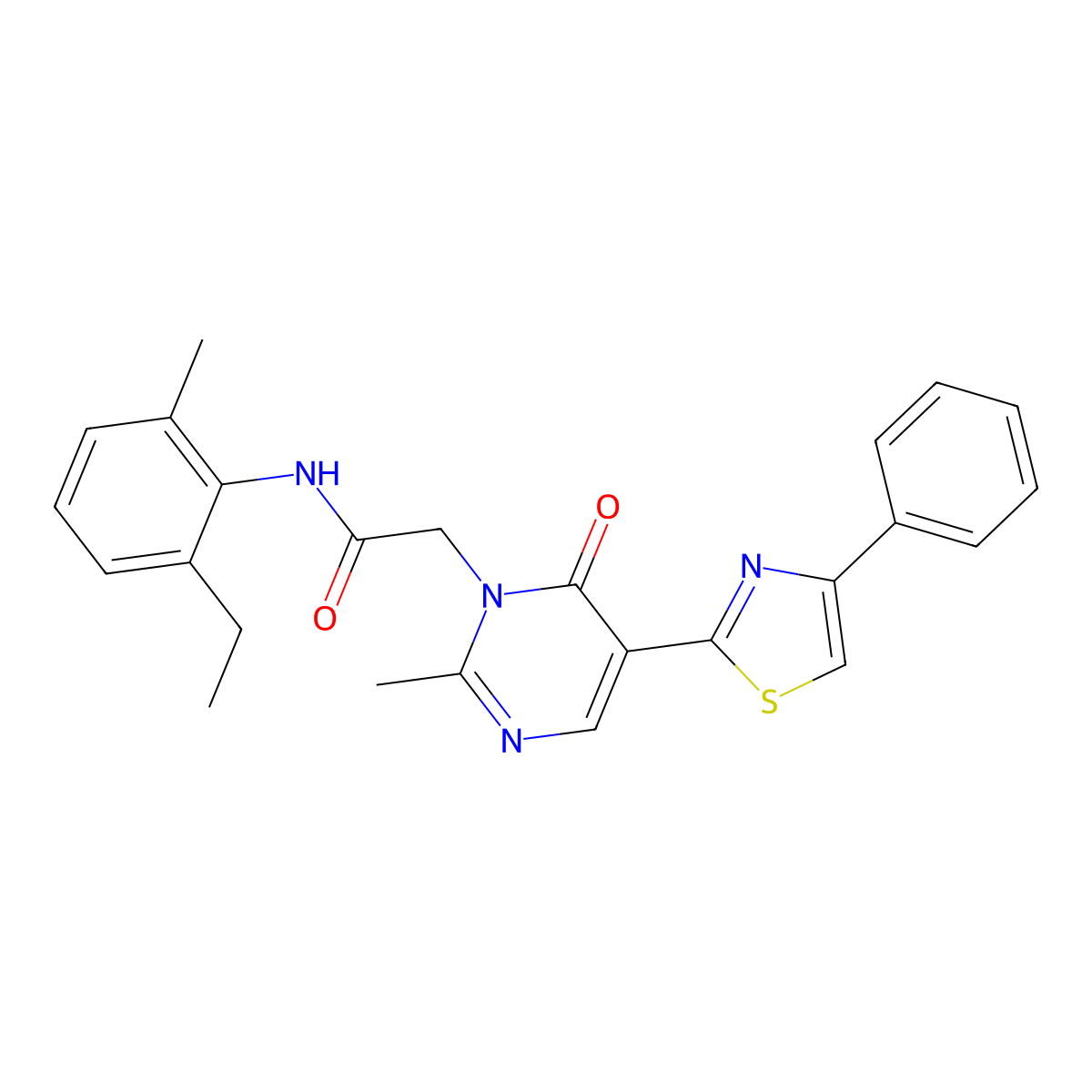 N-(2-ethyl-6-methylphenyl)-2-[2-methyl-6-oxo-5-(4-phenyl-1,3-thiazol-2-yl)-1,6-dihydropyrimidin-1-yl]acetamide molecular structure, CAS 1251618-89-9