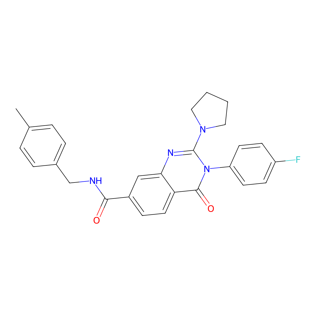 3-(4-fluorophenyl)-N-(4-methylbenzyl)-4-oxo-2-pyrrolidin-1-yl-3,4-dihydroquinazoline-7-carboxamide molecular structure, CAS 1251618-90-2