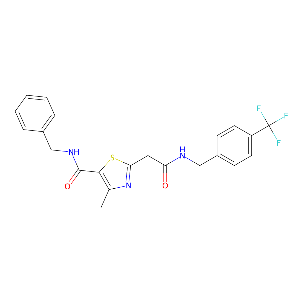 N-benzyl-4-methyl-2-[({[4-(trifluoromethyl)phenyl]methyl}carbamoyl)methyl]-1,3-thiazole-5-carboxamide molecular structure, CAS 1251618-95-7