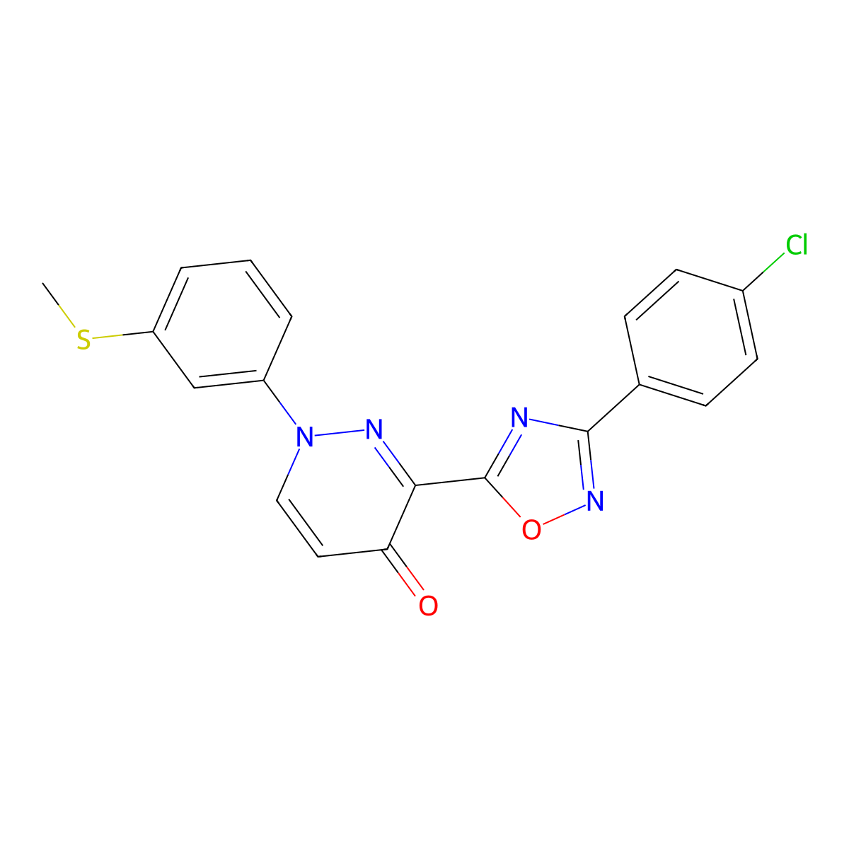 3-[3-(4-Chlorophenyl)-1,2,4-oxadiazol-5-yl]-1-[3-(methylsulfanyl)phenyl]-1,4-dihydropyridazin-4-one molecular structure, CAS 1251618-96-8