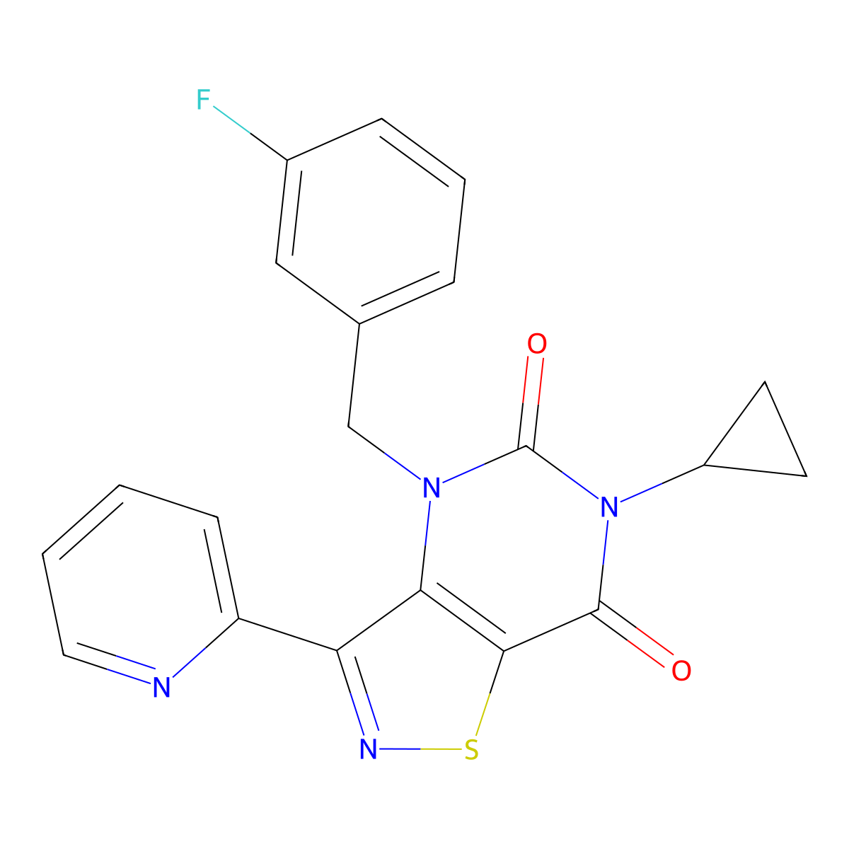 6-cyclopropyl-4-(3-fluorobenzyl)-3-(2-pyridyl)isothiazolo[4,5-d]pyrimidine-5,7(4H,6H)-dione molecular structure, CAS 1251618-98-0
