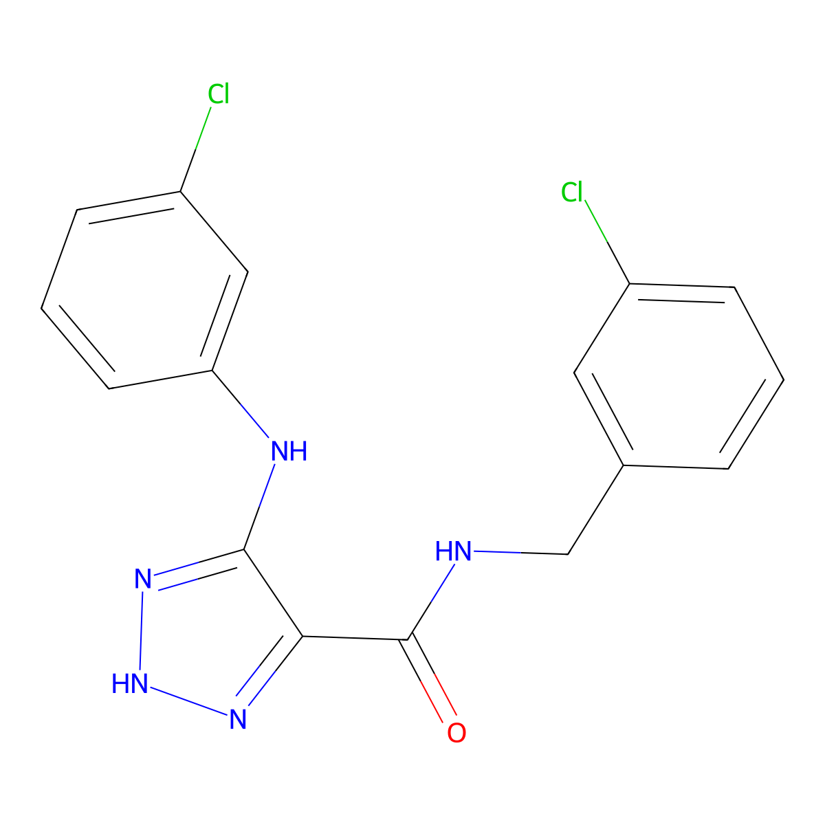 N-(3-chlorobenzyl)-5-((3-chlorophenyl)amino)-1H-1,2,3-triazole-4-carboxamide molecular structure, CAS 1251619-09-6