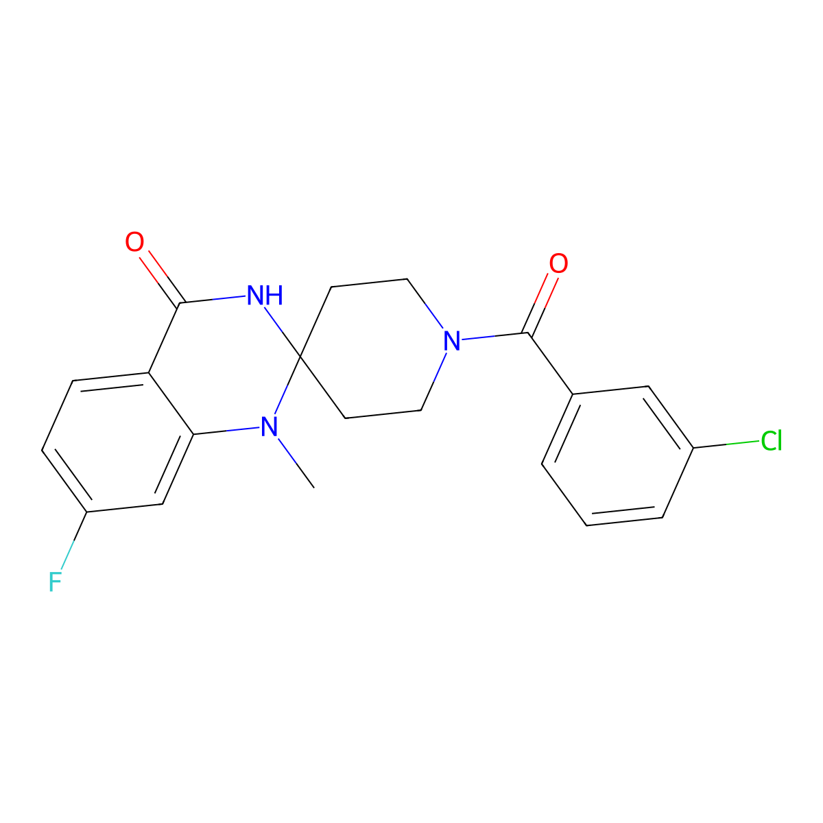 1-(3-chlorobenzoyl)-7'-fluoro-1'-methyl-3',4'-dihydro-1'H-spiro[piperidine-4,2'-quinazoline]-4'-one molecular structure, CAS 1251619-12-1