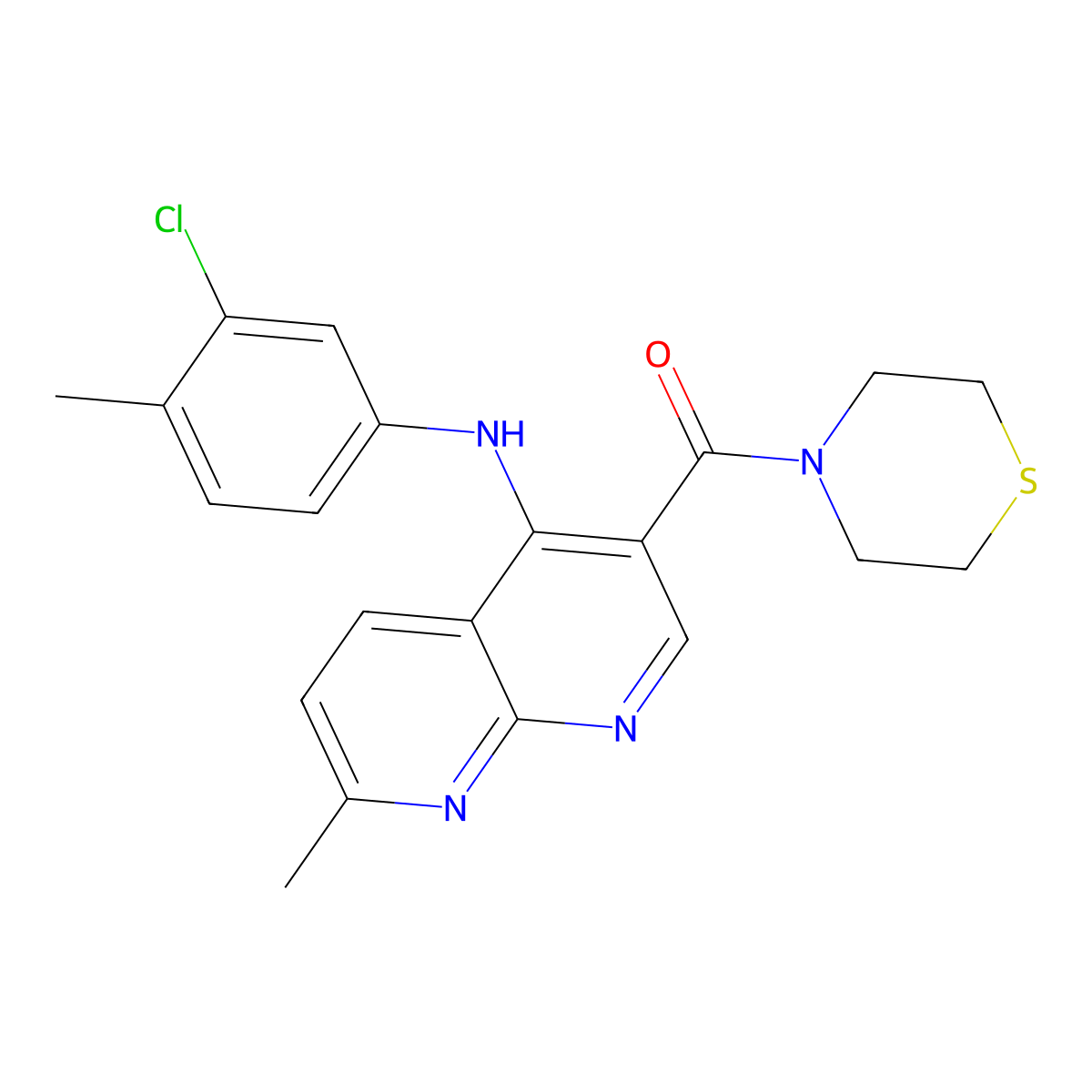(4-((3-Chloro-4-methylphenyl)amino)-7-methyl-1,8-naphthyridin-3-yl)(thiomorpholino)methanone molecular structure, CAS 1251619-20-1
