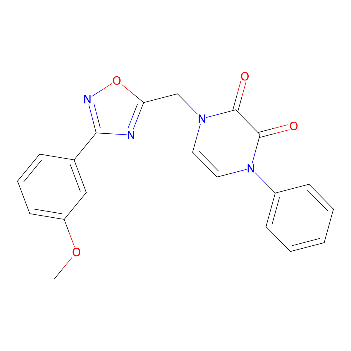 1-((3-(3-methoxyphenyl)-1,2,4-oxadiazol-5-yl)methyl)-4-phenylpyrazine-2,3(1H,4H)-dione molecular structure, CAS 1251619-25-6