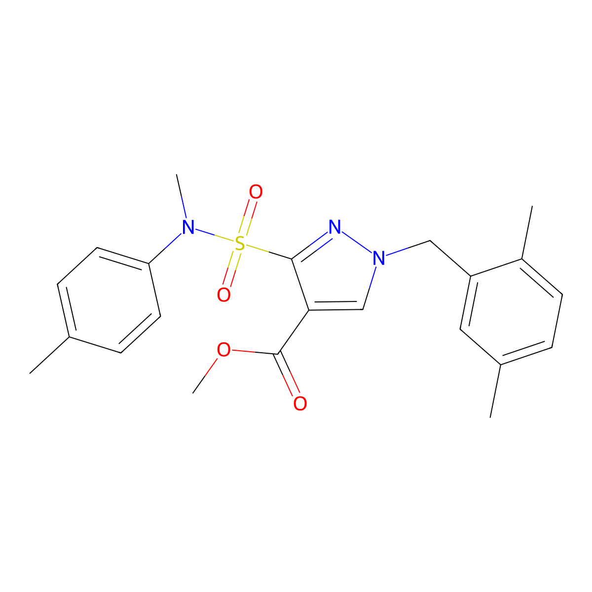 methyl 1-[(2,5-dimethylphenyl)methyl]-3-[methyl(4-methylphenyl)sulfamoyl]-1H-pyrazole-4-carboxylate molecular structure, CAS 1251619-26-7