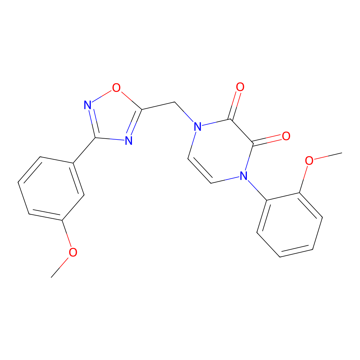 1-(2-methoxyphenyl)-4-((3-(3-methoxyphenyl)-1,2,4-oxadiazol-5-yl)methyl)pyrazine-2,3(1H,4H)-dione molecular structure, CAS 1251619-29-0