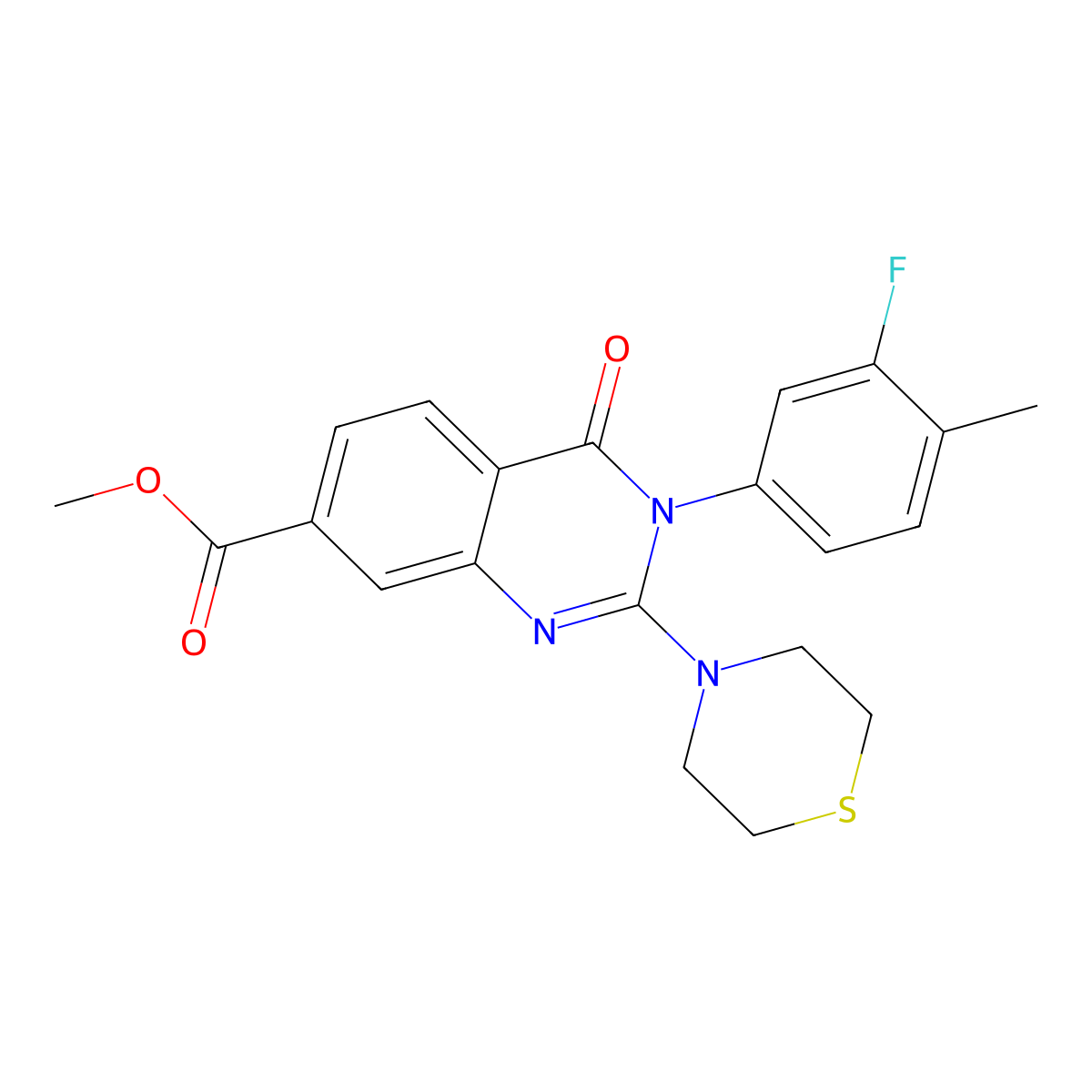 Methyl 3-(3-fluoro-4-methylphenyl)-4-oxo-2-thiomorpholino-3,4-dihydroquinazoline-7-carboxylate molecular structure, CAS 1251619-33-6