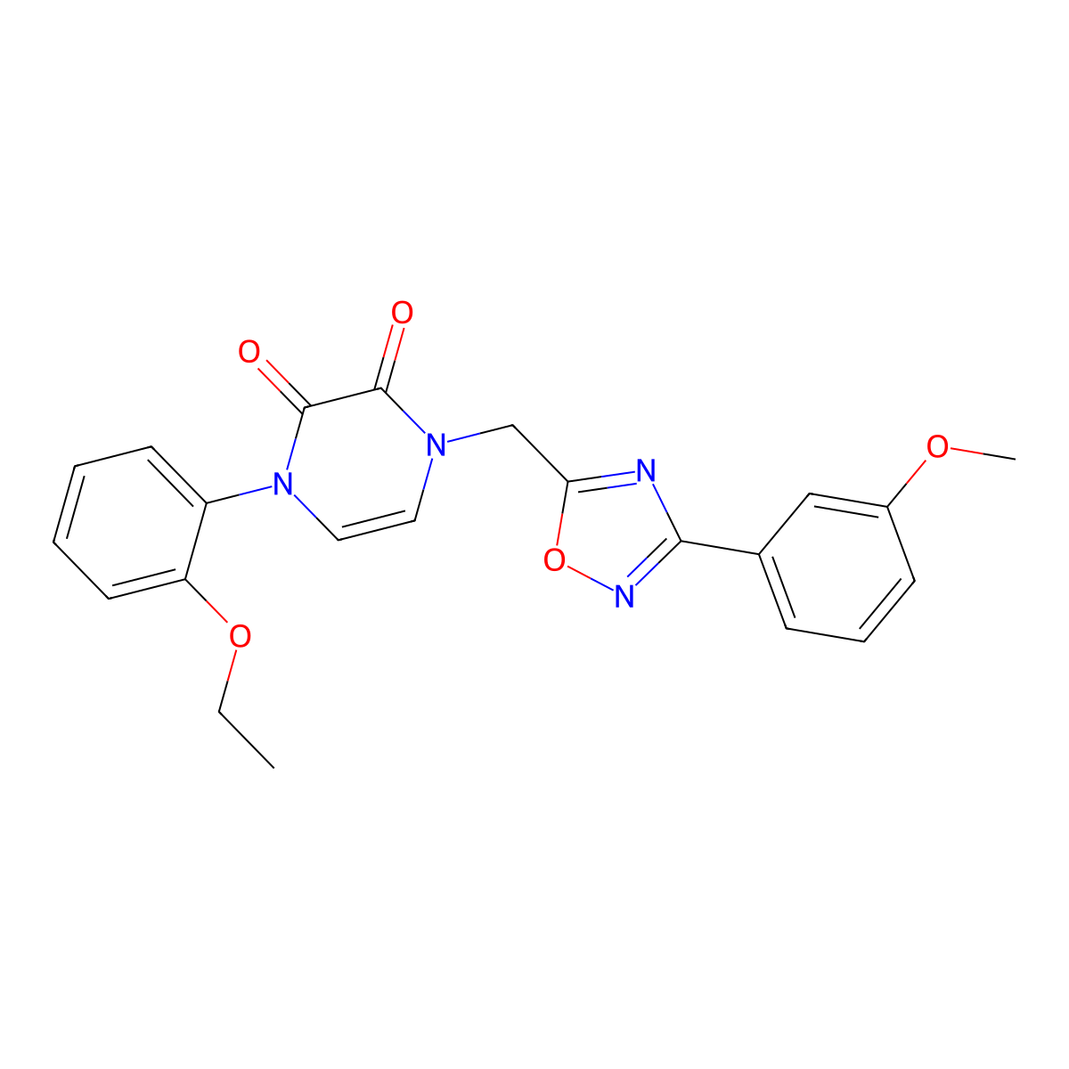 1-(2-ethoxyphenyl)-4-((3-(3-methoxyphenyl)-1,2,4-oxadiazol-5-yl)methyl)pyrazine-2,3(1H,4H)-dione molecular structure, CAS 1251619-35-8