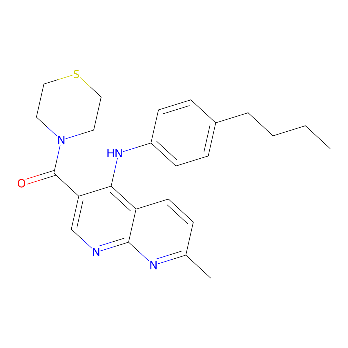 (4-((4-Butylphenyl)amino)-7-methyl-1,8-naphthyridin-3-yl)(thiomorpholino)methanone molecular structure, CAS 1251619-36-9