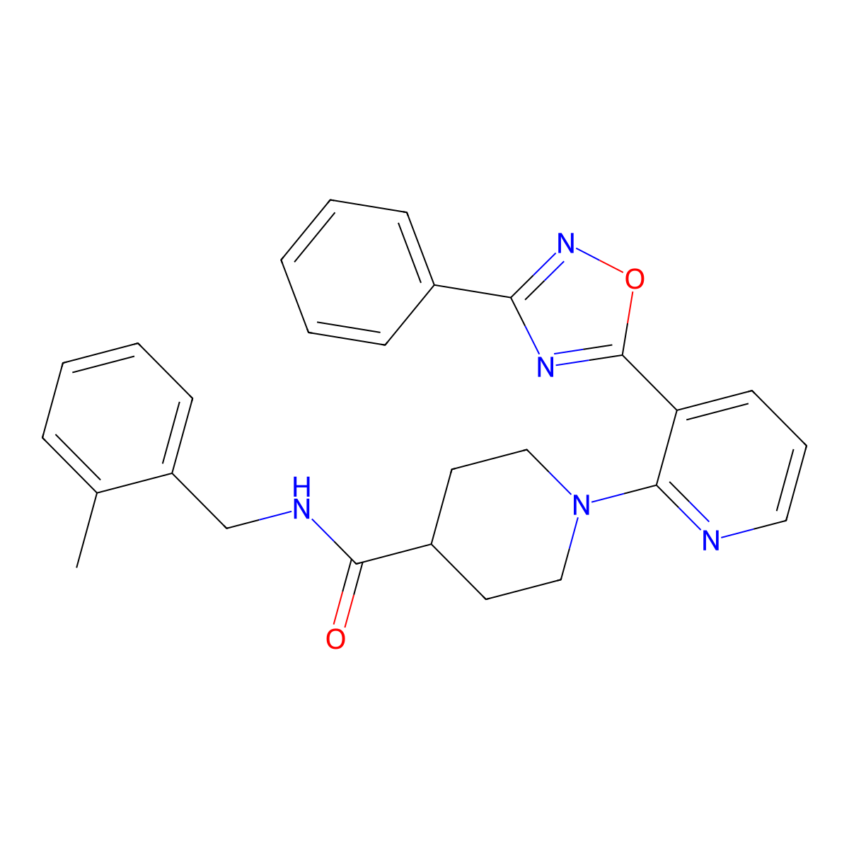 N-[(2-methylphenyl)methyl]-1-[3-(3-phenyl-1,2,4-oxadiazol-5-yl)pyridin-2-yl]piperidine-4-carboxamide molecular structure, CAS 1251619-39-2