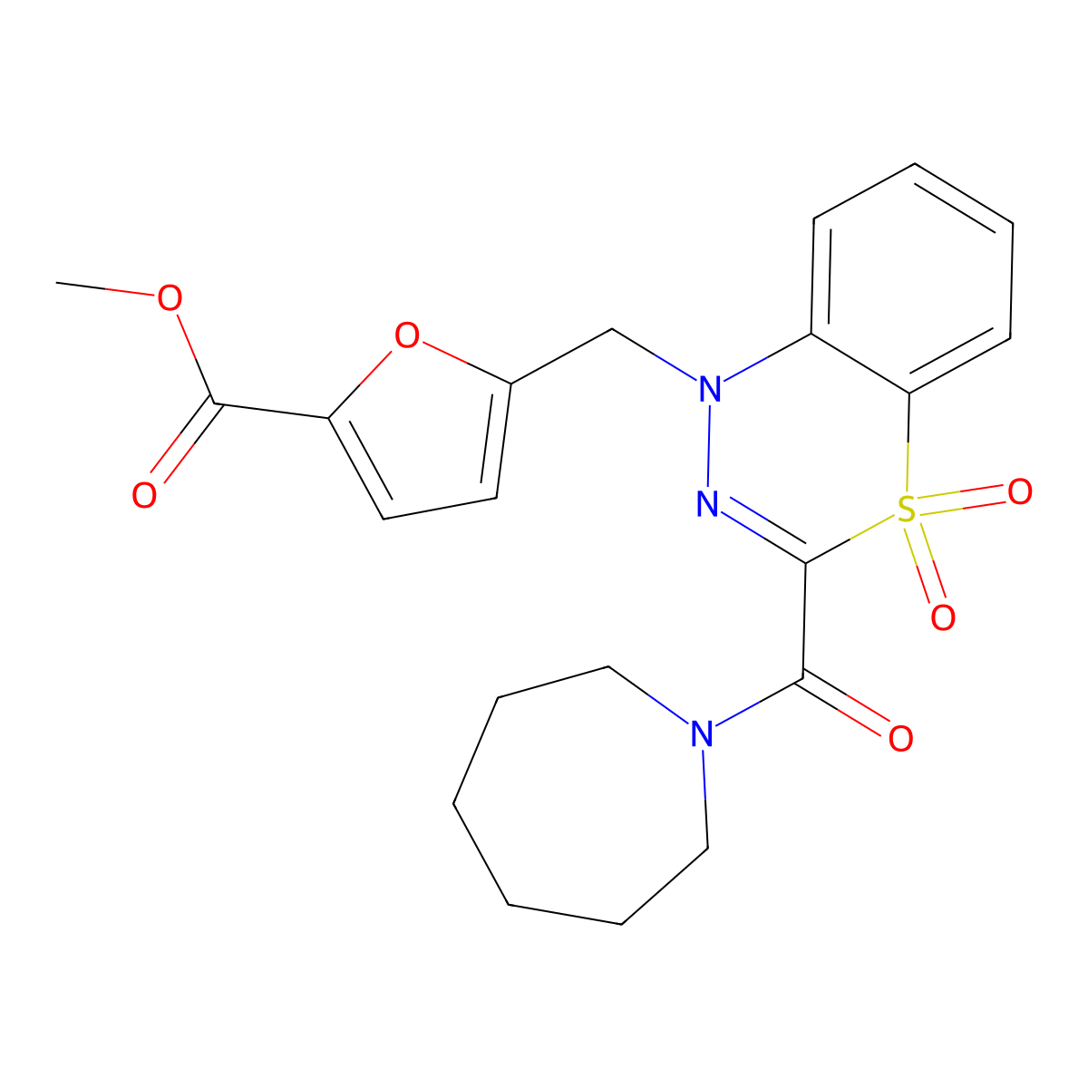 methyl 5-{[3-(azepane-1-carbonyl)-4,4-dioxo-1H-4lambda6,1,2-benzothiadiazin-1-yl]methyl}furan-2-carboxylate molecular structure, CAS 1251619-42-7