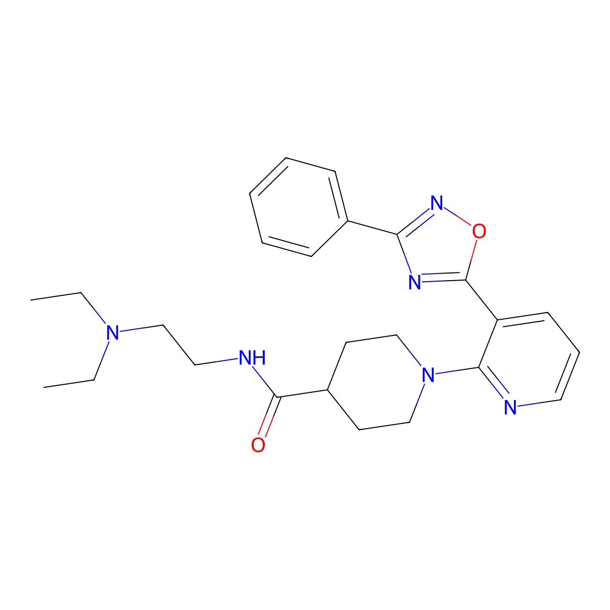 N-[2-(diethylamino)ethyl]-1-[3-(3-phenyl-1,2,4-oxadiazol-5-yl)pyridin-2-yl]piperidine-4-carboxamide molecular structure, CAS 1251619-43-8