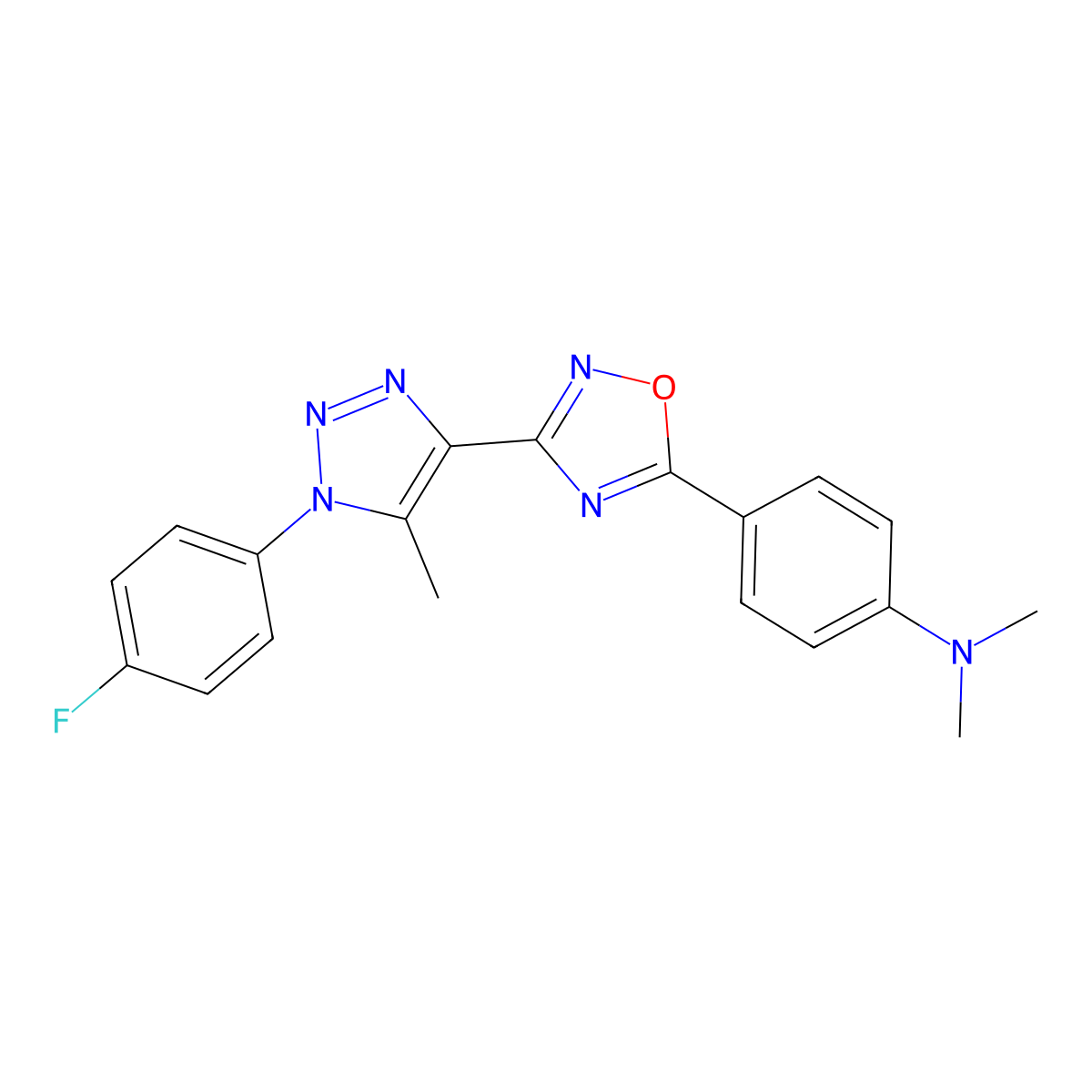 4-{3-[1-(4-fluorophenyl)-5-methyl-1H-1,2,3-triazol-4-yl]-1,2,4-oxadiazol-5-yl}-N,N-dimethylaniline molecular structure, CAS 1251619-47-2