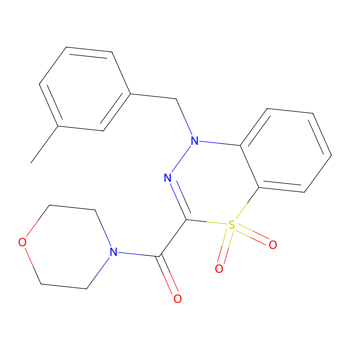 (1-(3-methylbenzyl)-4,4-dioxido-1H-benzo[e][1,3,4]thiadiazin-3-yl)(morpholino)methanone molecular structure, CAS 1251619-48-3