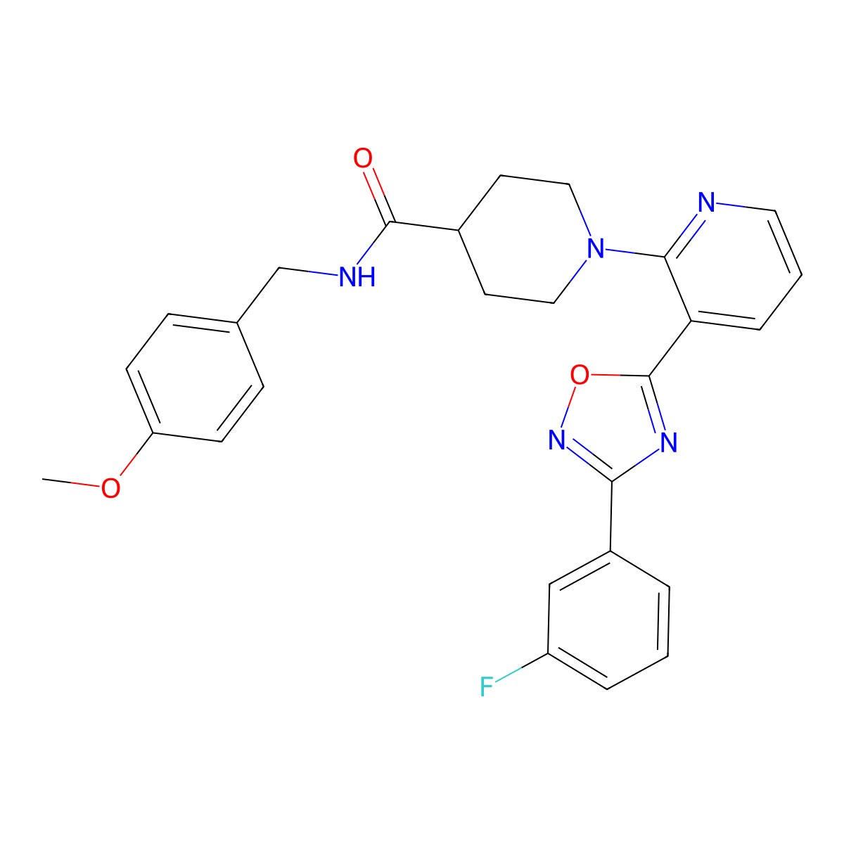 1-(3-(3-(3-fluorophenyl)-1,2,4-oxadiazol-5-yl)pyridin-2-yl)-N-(4-methoxybenzyl)piperidine-4-carboxamide molecular structure, CAS 1251619-49-4