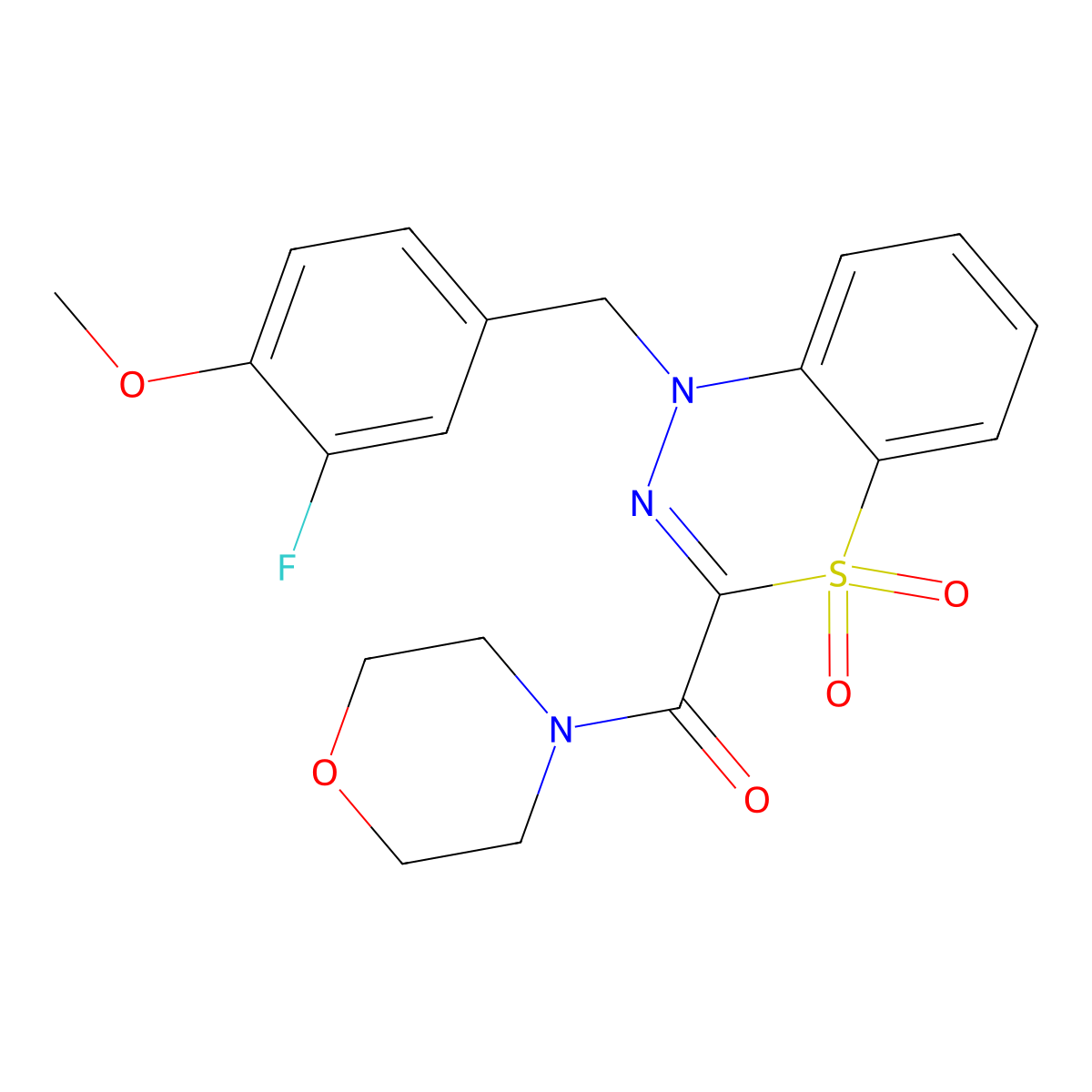 1-(3-fluoro-4-methoxybenzyl)-3-(morpholinocarbonyl)-4lambda~6~,1,2-benzothiadiazine-4,4(1H)-dione molecular structure, CAS 1251619-52-9