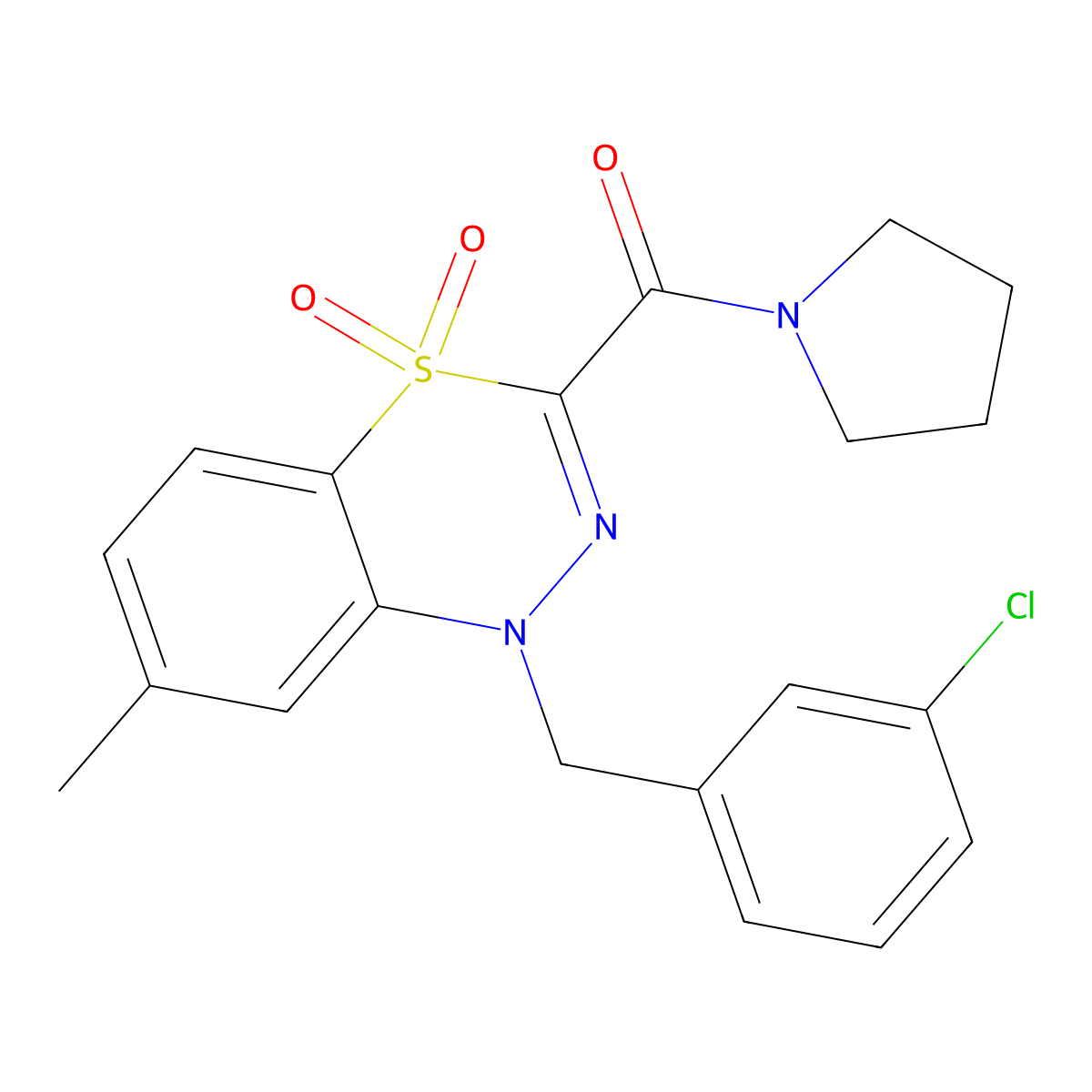 1-(3-chlorobenzyl)-7-methyl-3-(1-pyrrolidinylcarbonyl)-4lambda~6~,1,2-benzothiadiazine-4,4(1H)-dione molecular structure, CAS 1251619-56-3