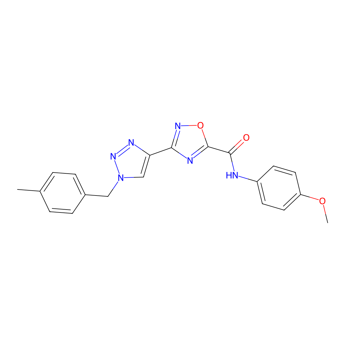 N-(4-methoxyphenyl)-3-(1-(4-methylbenzyl)-1H-1,2,3-triazol-4-yl)-1,2,4-oxadiazole-5-carboxamide molecular structure, CAS 1251619-59-6