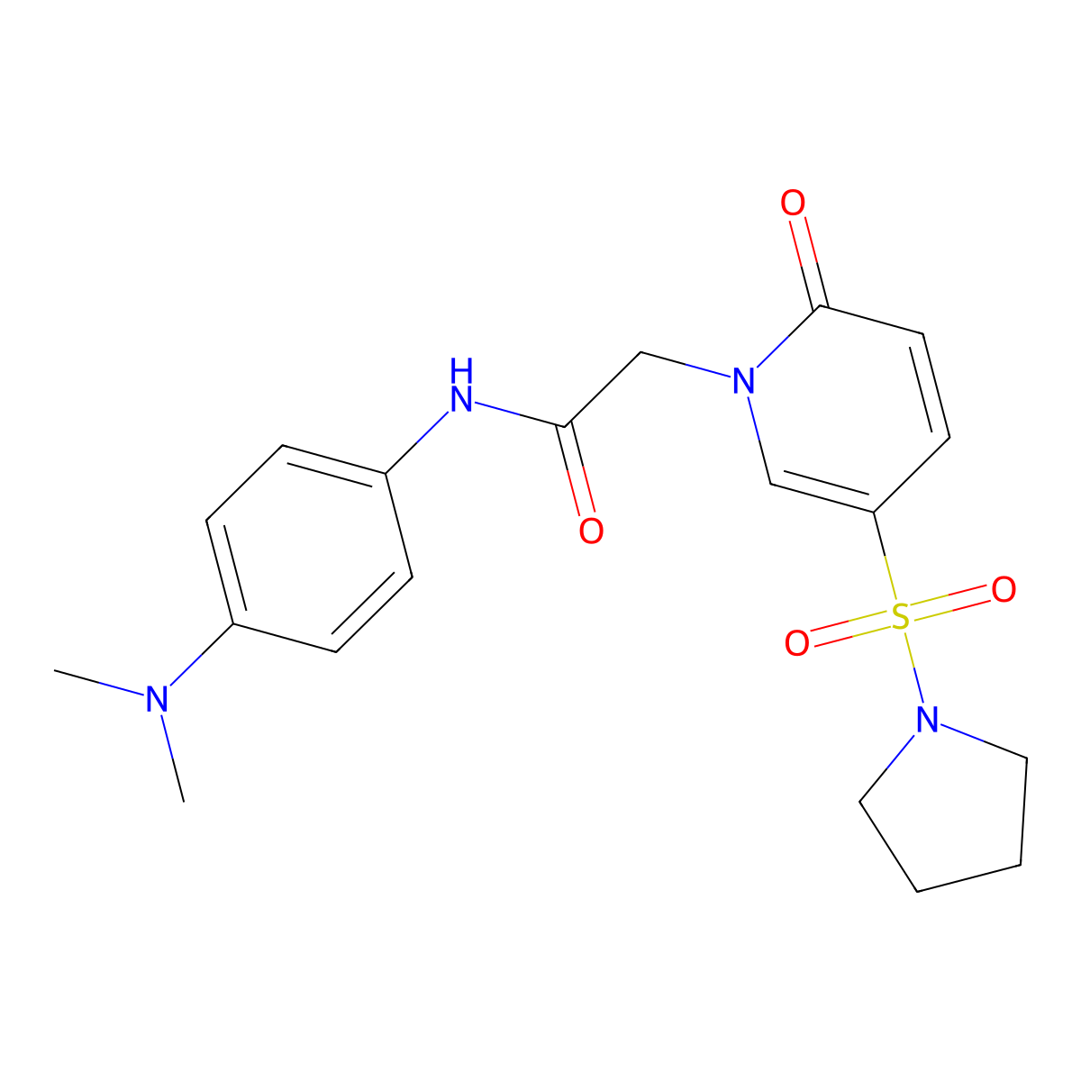 N-(4-(dimethylamino)phenyl)-2-(2-oxo-5-(pyrrolidin-1-ylsulfonyl)pyridin-1(2H)-yl)acetamide molecular structure, CAS 1251619-67-6