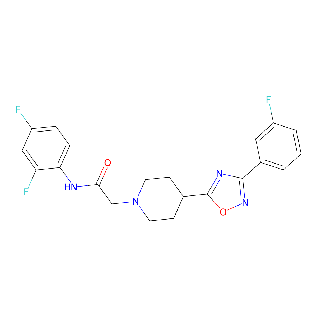 N-(2,4-difluorophenyl)-2-{4-[3-(3-fluorophenyl)-1,2,4-oxadiazol-5-yl]piperidin-1-yl}acetamide molecular structure, CAS 1251619-82-5